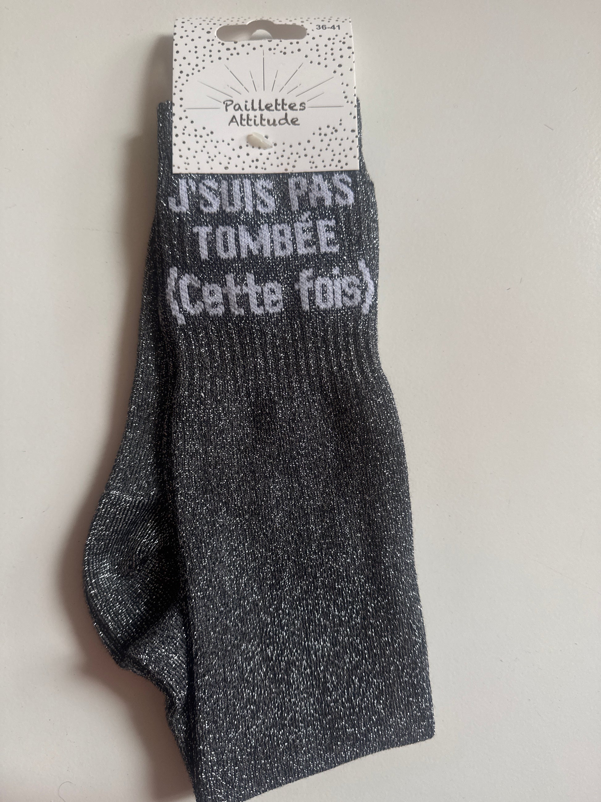 Pré commande chaussette pailletée J’SUIS PAS TOMBÉE
         (Cette fois) 36/41