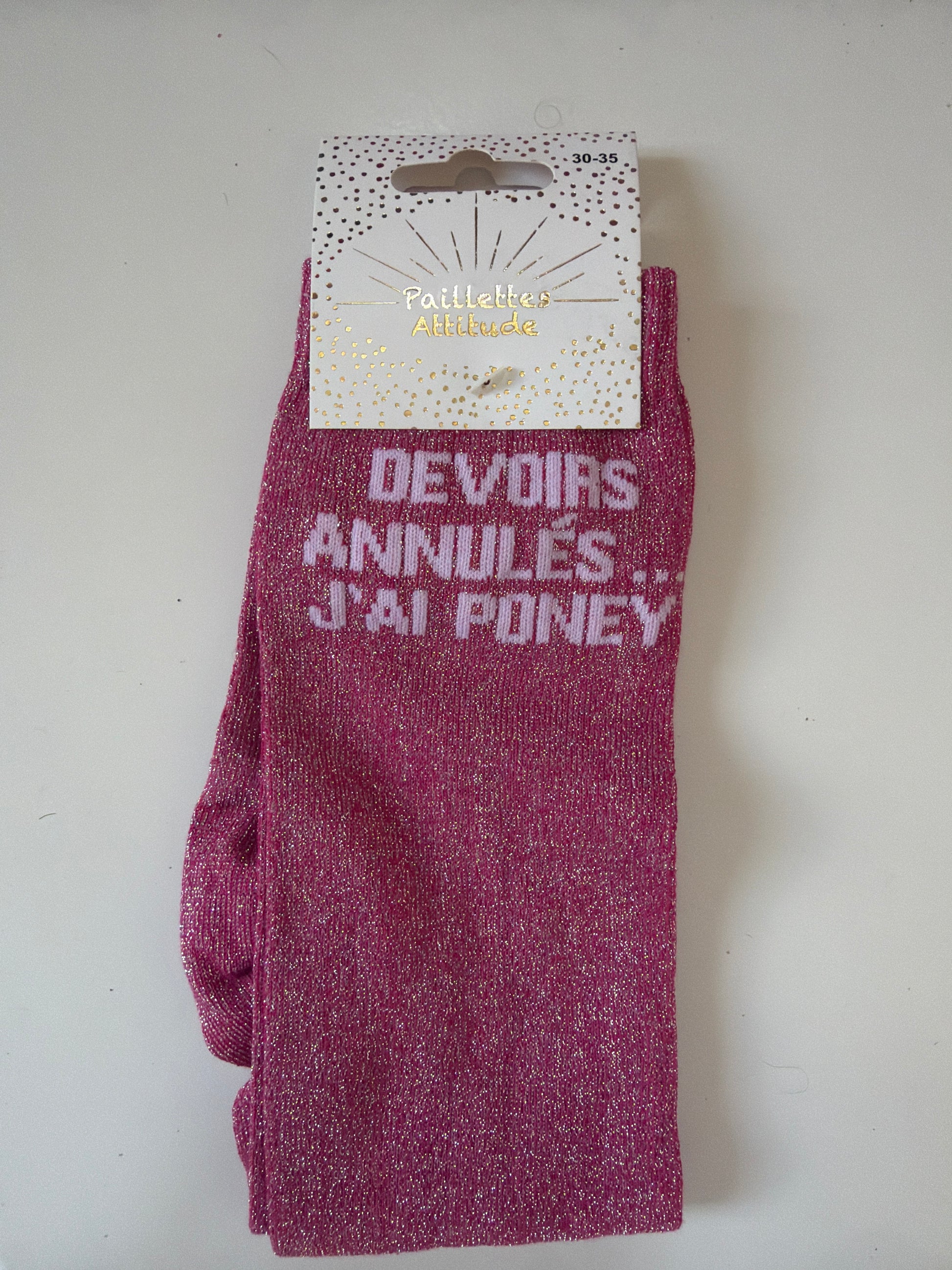 Chaussette équitation pailletée 30-35 DEVOIRS ANNULÉS … J’AI PONEY