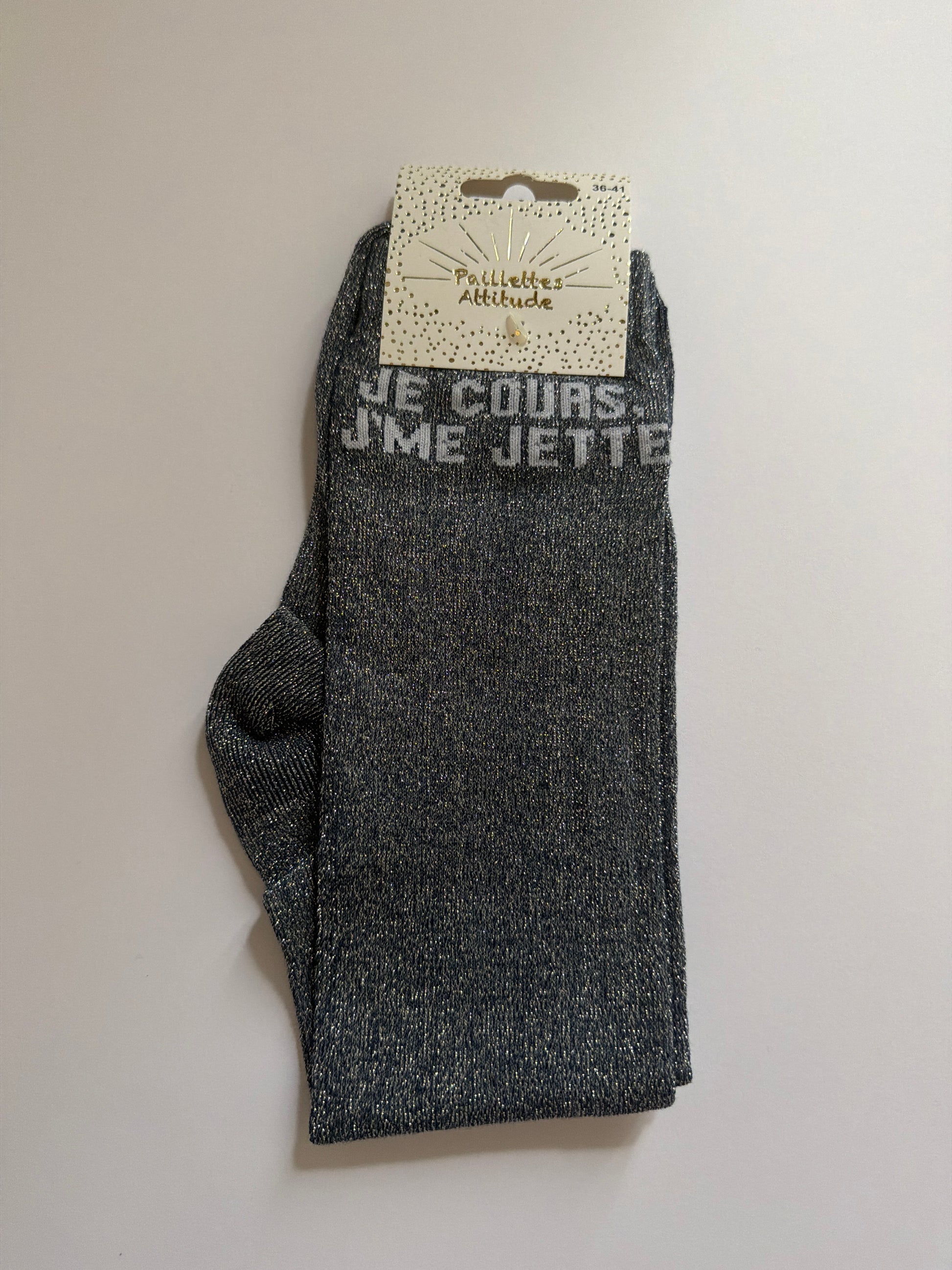 ￼Chaussettes pailletée équitation 36-41 JE COURS J’ME JETTE 