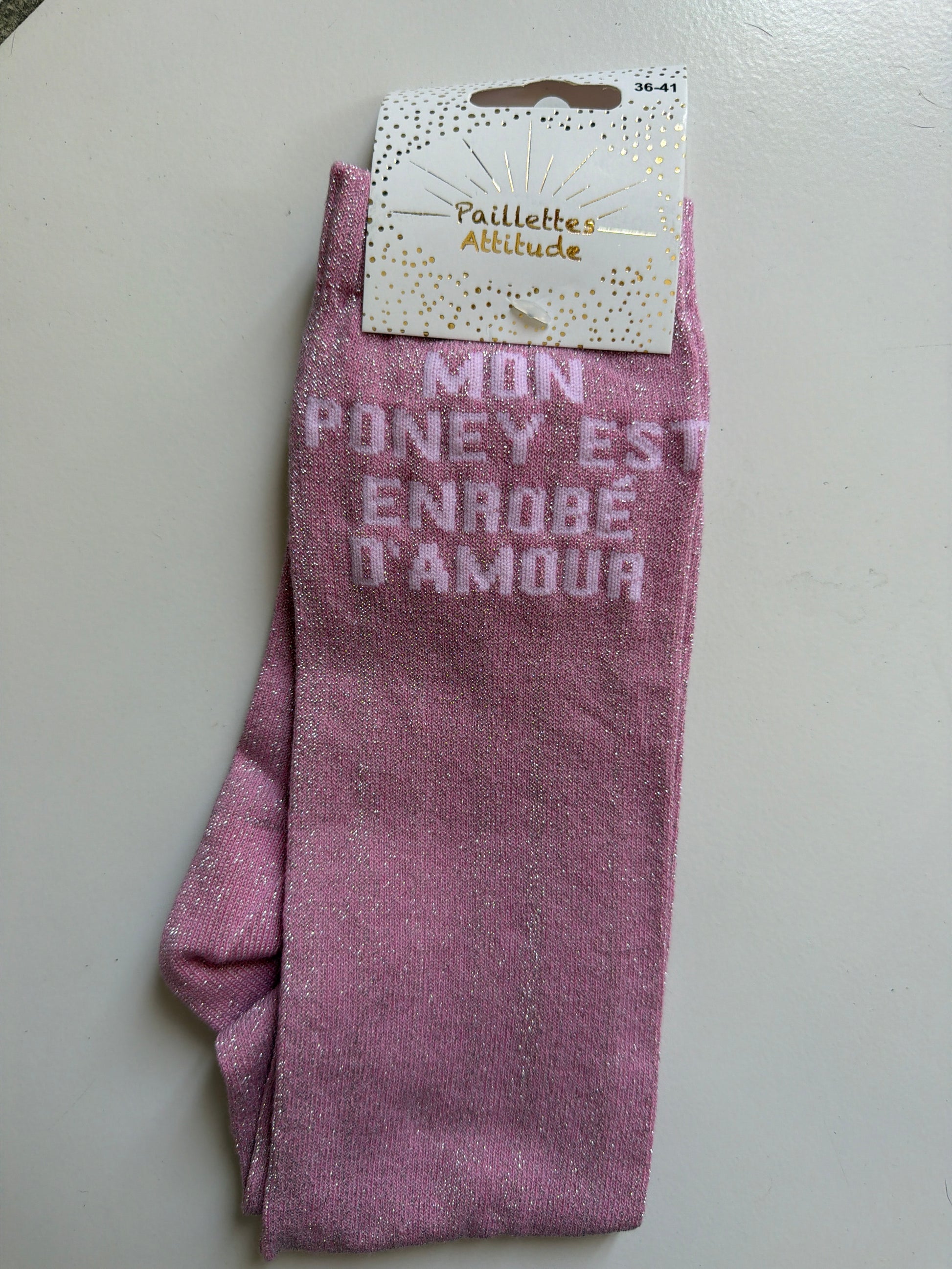 Chaussette pailletée équitation 36-41 MON PONEY EST ENROBÉ D’AMOUR