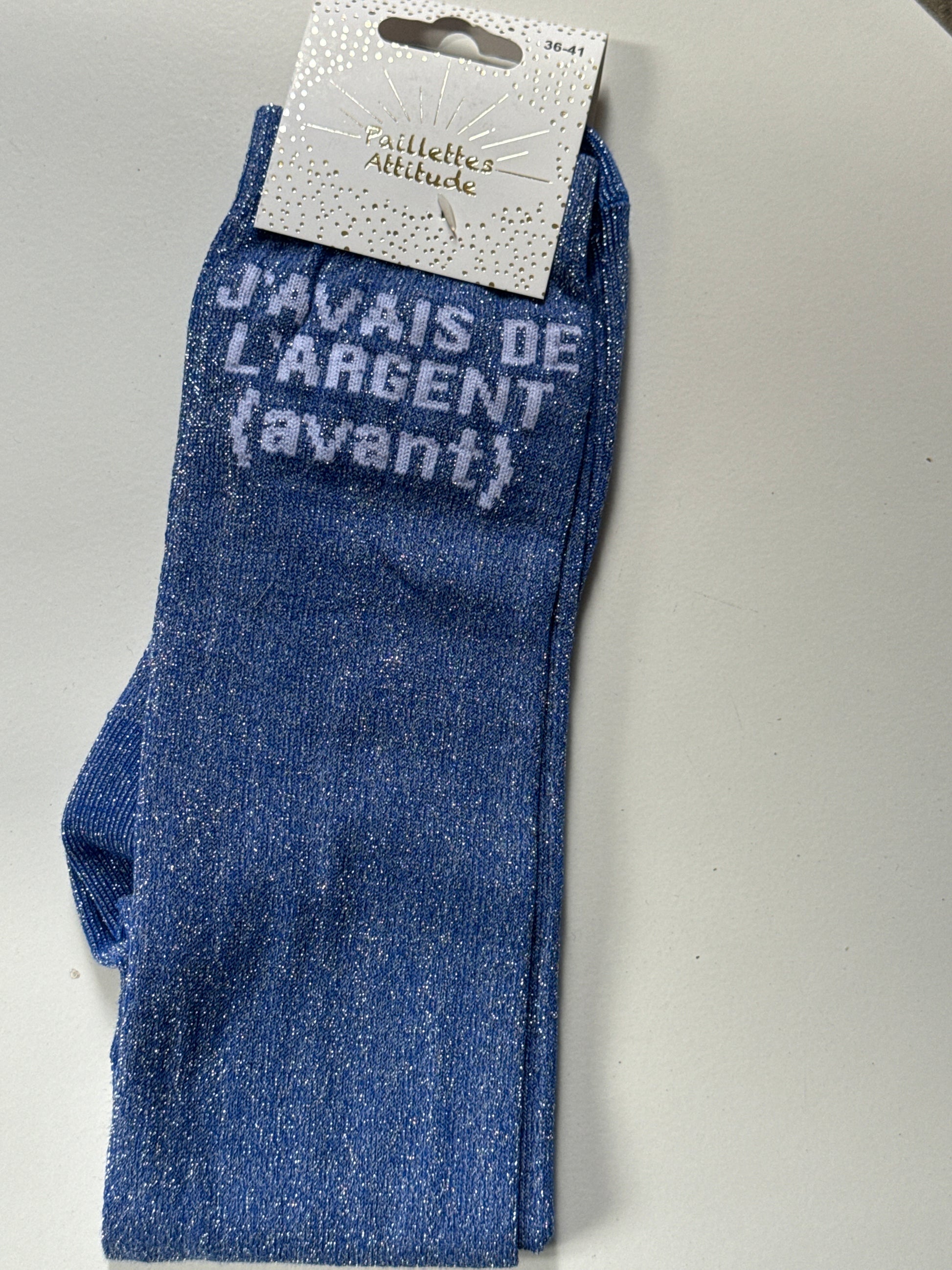 Chaussette équitation pailletée 36-41 J’AVAIS DE L’ARGENT(avant)