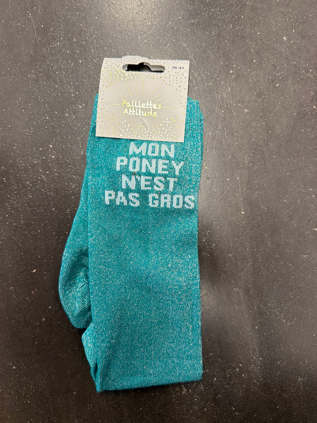 Chaussette pailletée équitation 36-41 MON PONEY N’EST PAS GROS