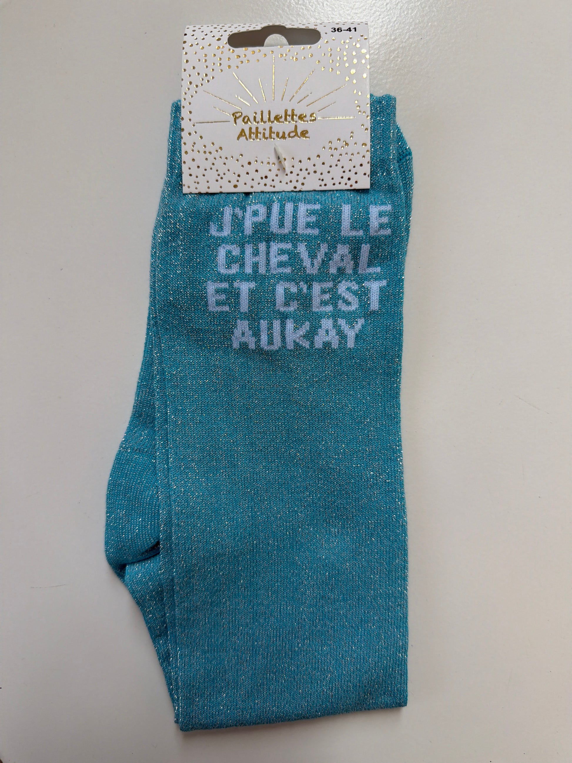 Chaussette équitation pailletée 36-41 J’PUE LE CHEVAL ET C’EST AUKAY