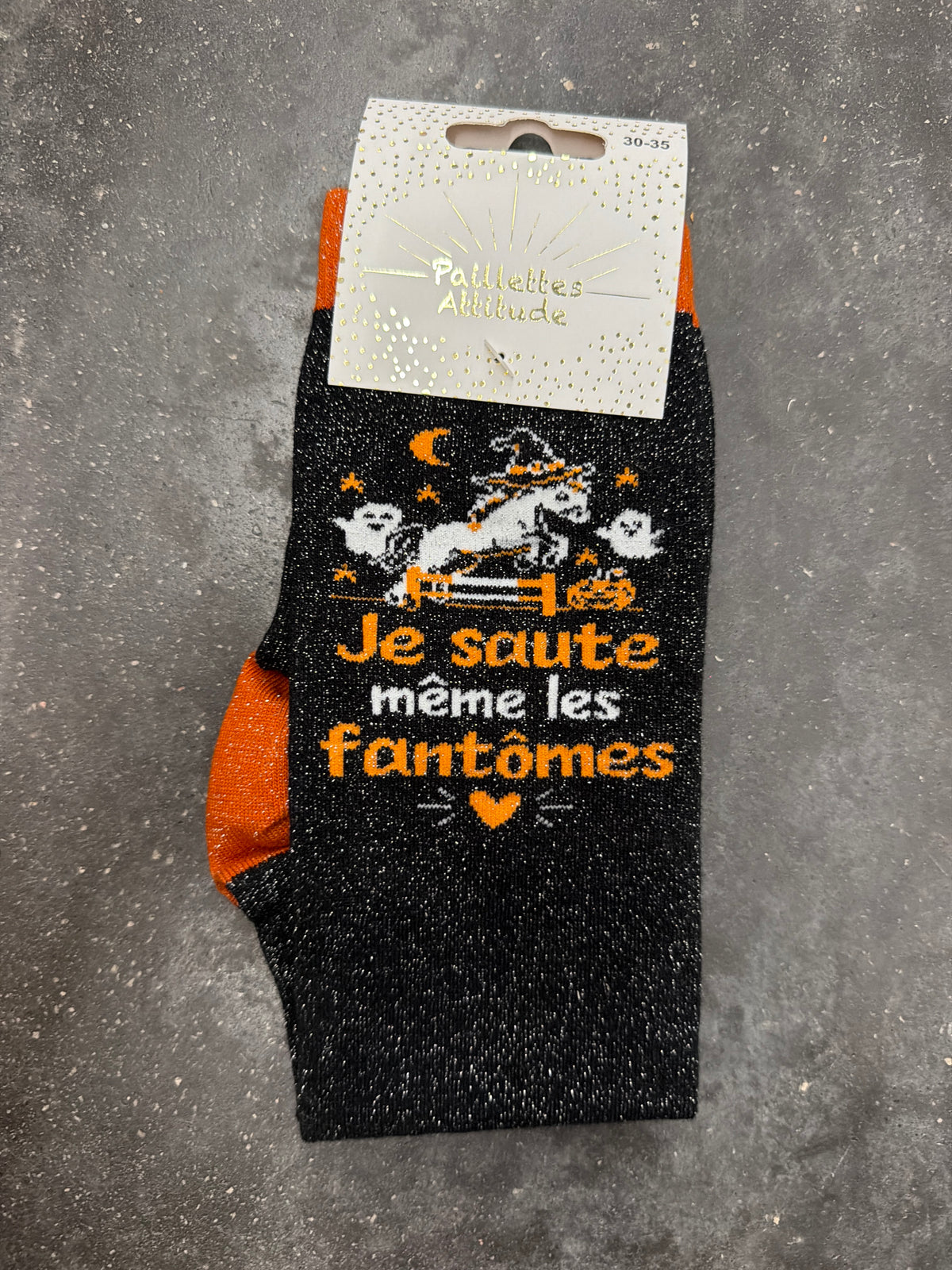 Chaussette pailletée équitation 30-35 JE SAUTE MÊME LES FANTÔMES