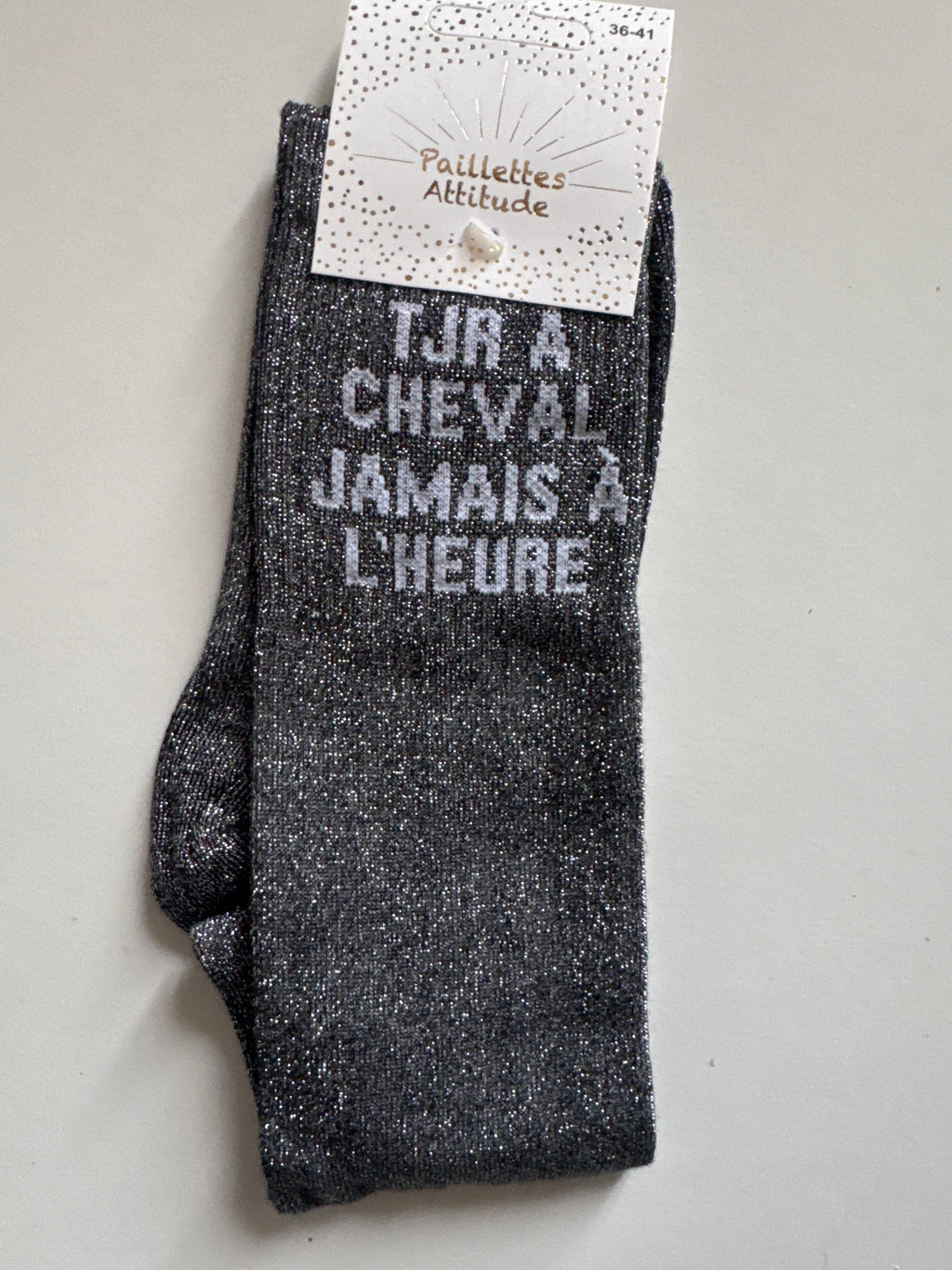 chaussette pailletée TJR À CHEVAL JAMAIS À L’HEURE 36/41