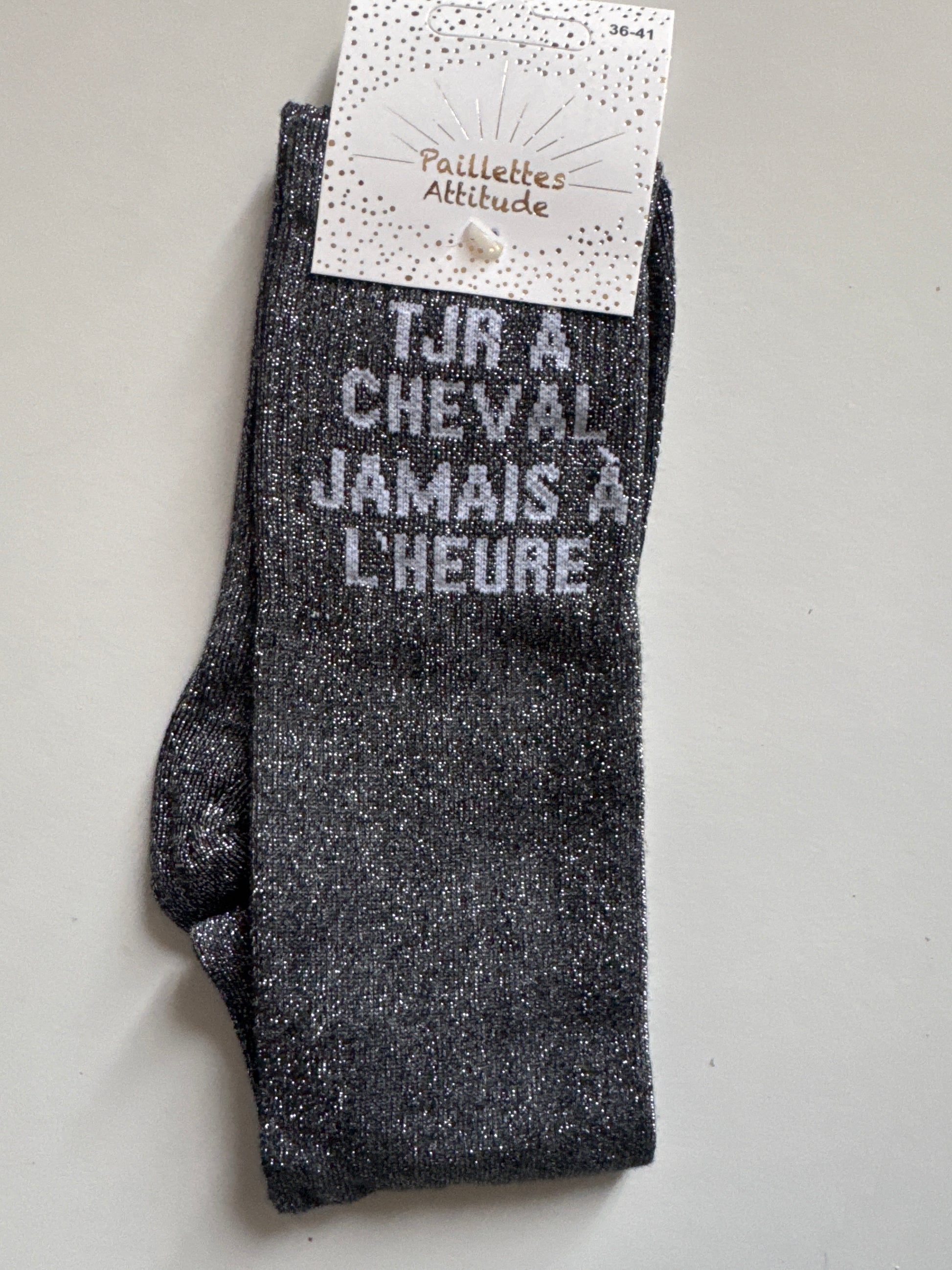 chaussette pailletée TJR À CHEVAL JAMAIS À L’HEURE 36/41