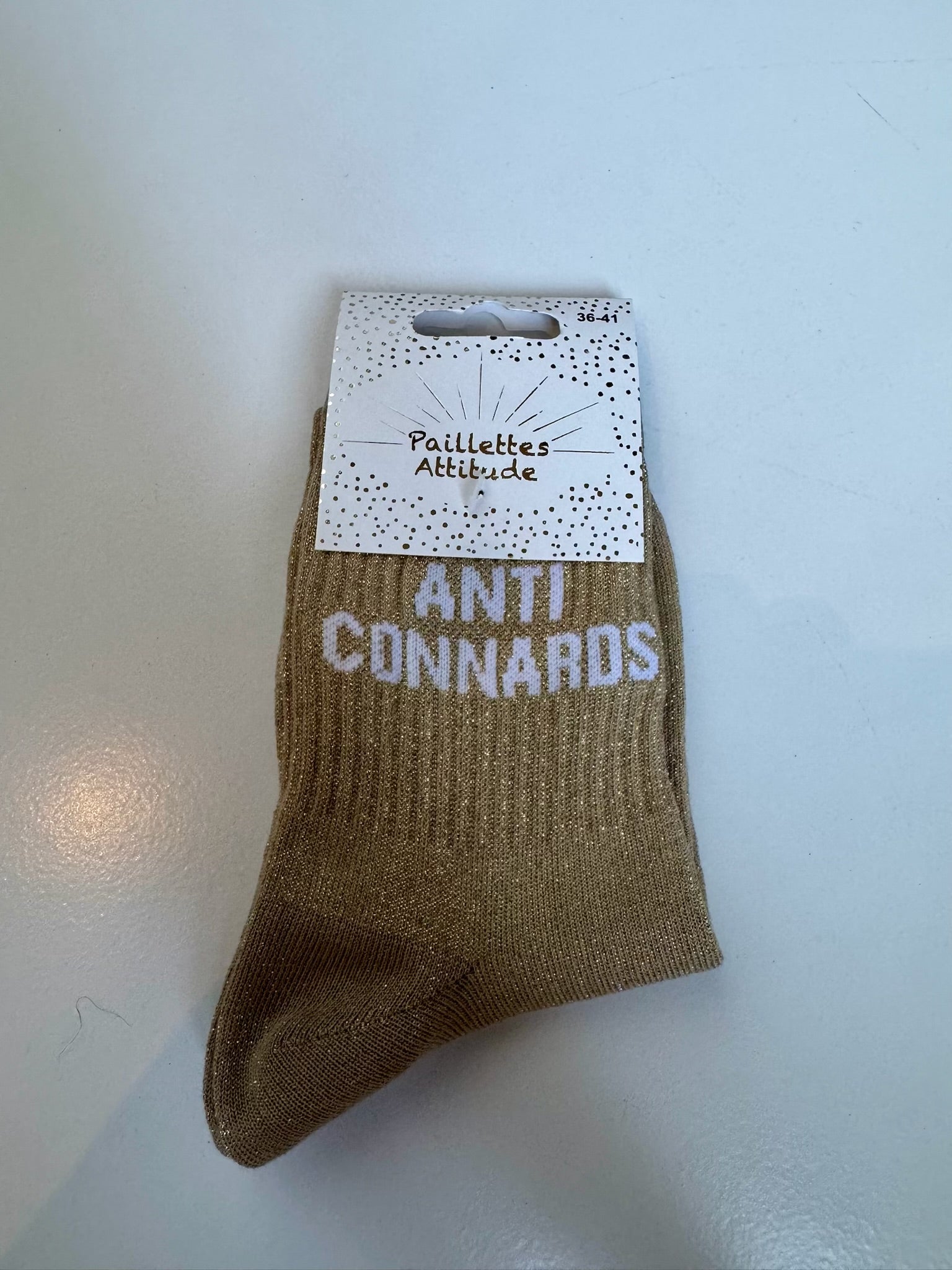 Chaussettes Marrons Pailletée « Anti Connards »