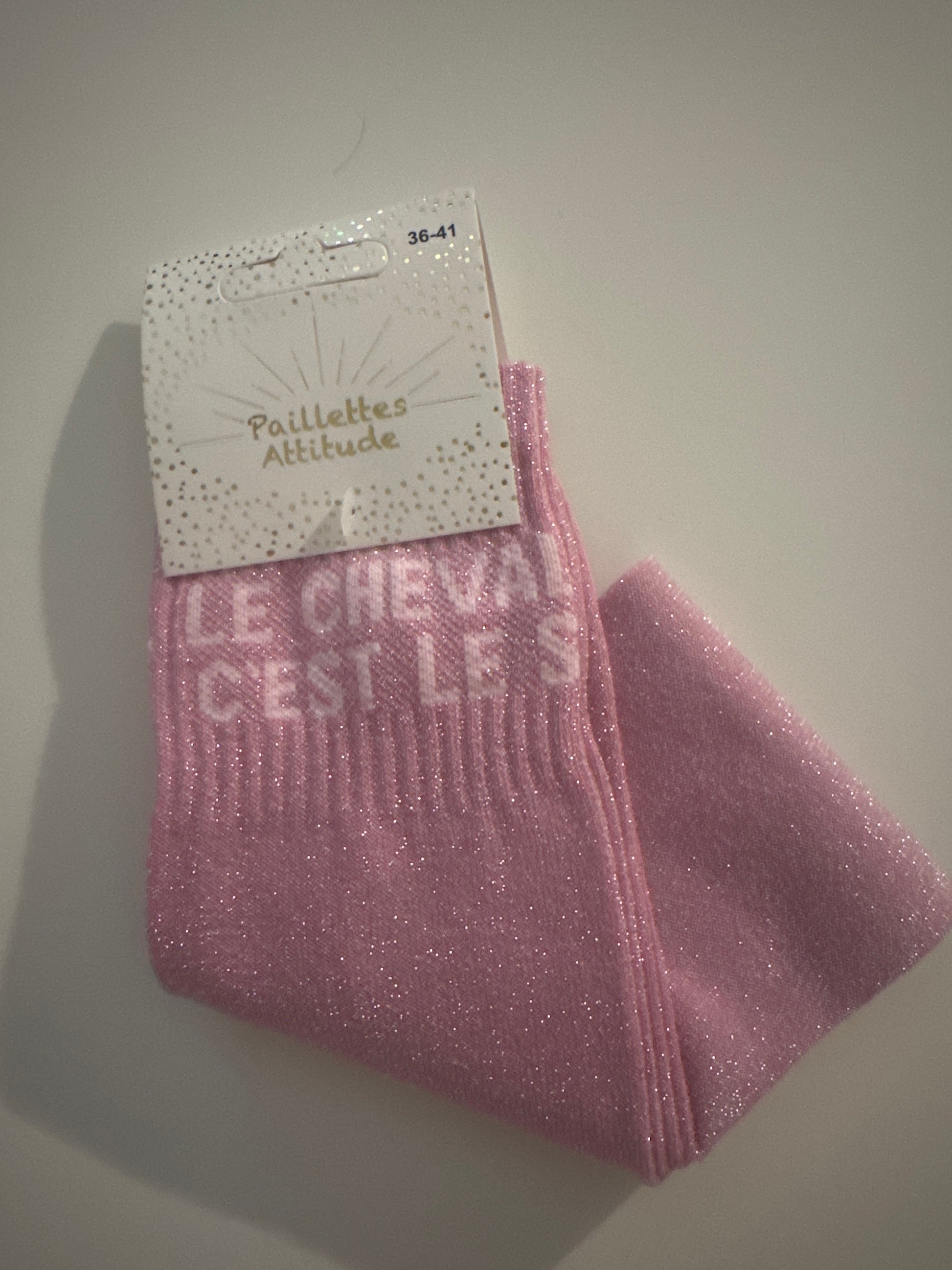 Chaussettes Haute Rose Pailletée « Le cheval c’est le S »
