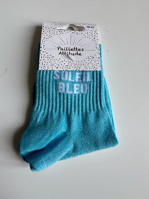 Chaussettes bleu Pailletée « Soleil bleu  »