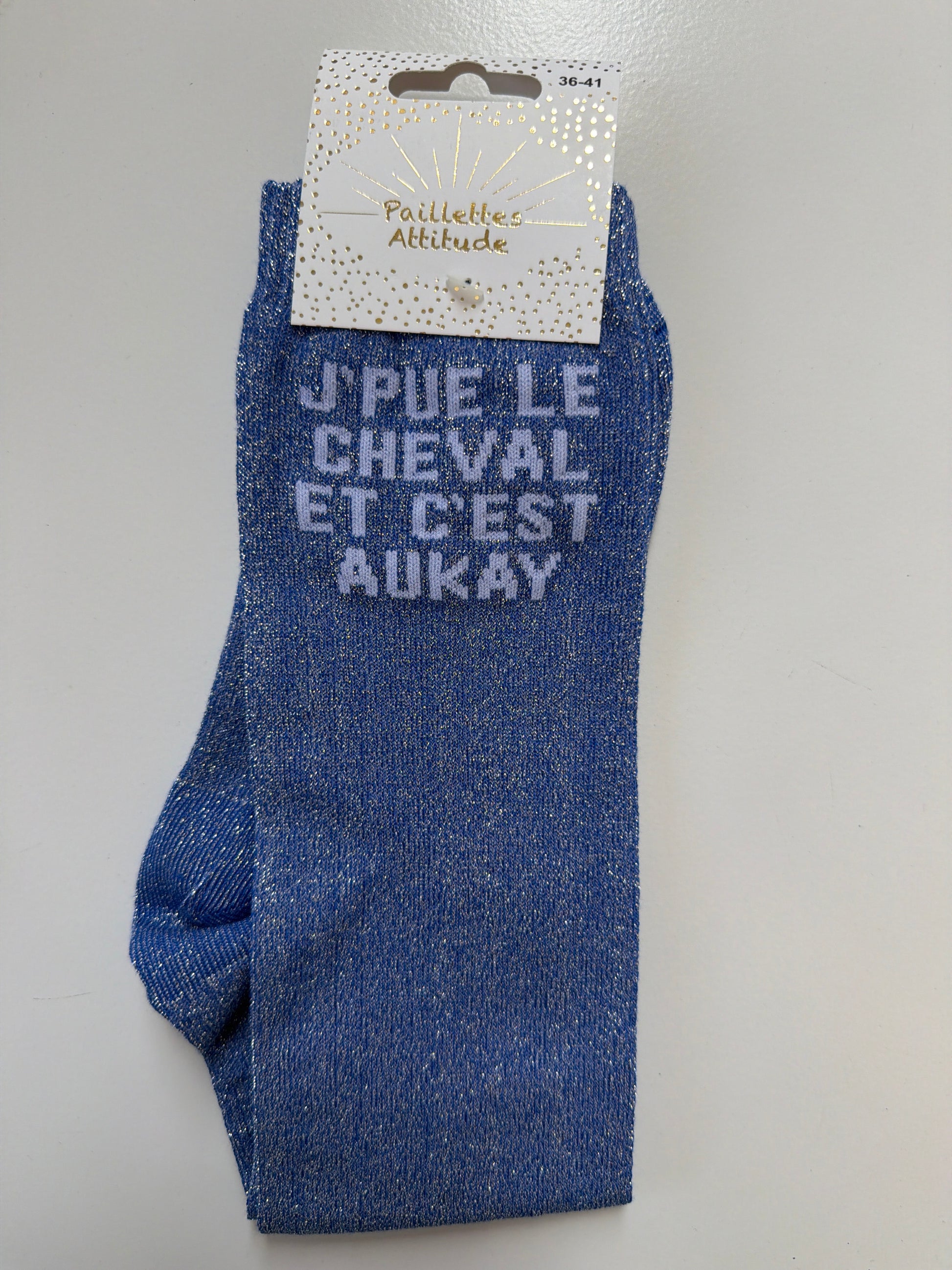 Chaussette équitation pailletée 36-41 J’PUE LE CHEVAL ET C’EST AUKAY