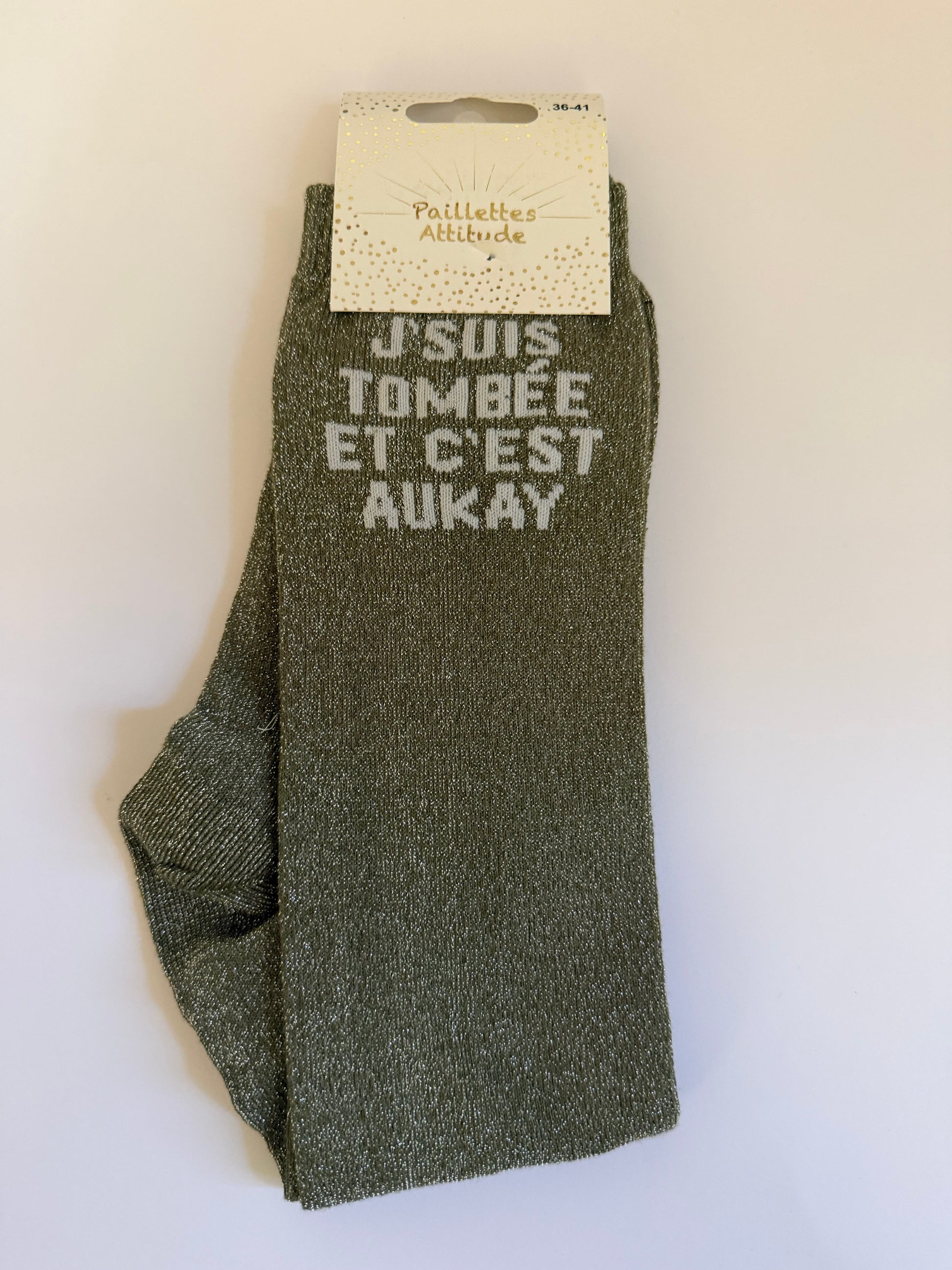 Chaussette pailletée équitation 36-41 J’SUIS TOMBÉE ET C’EST AUKAY