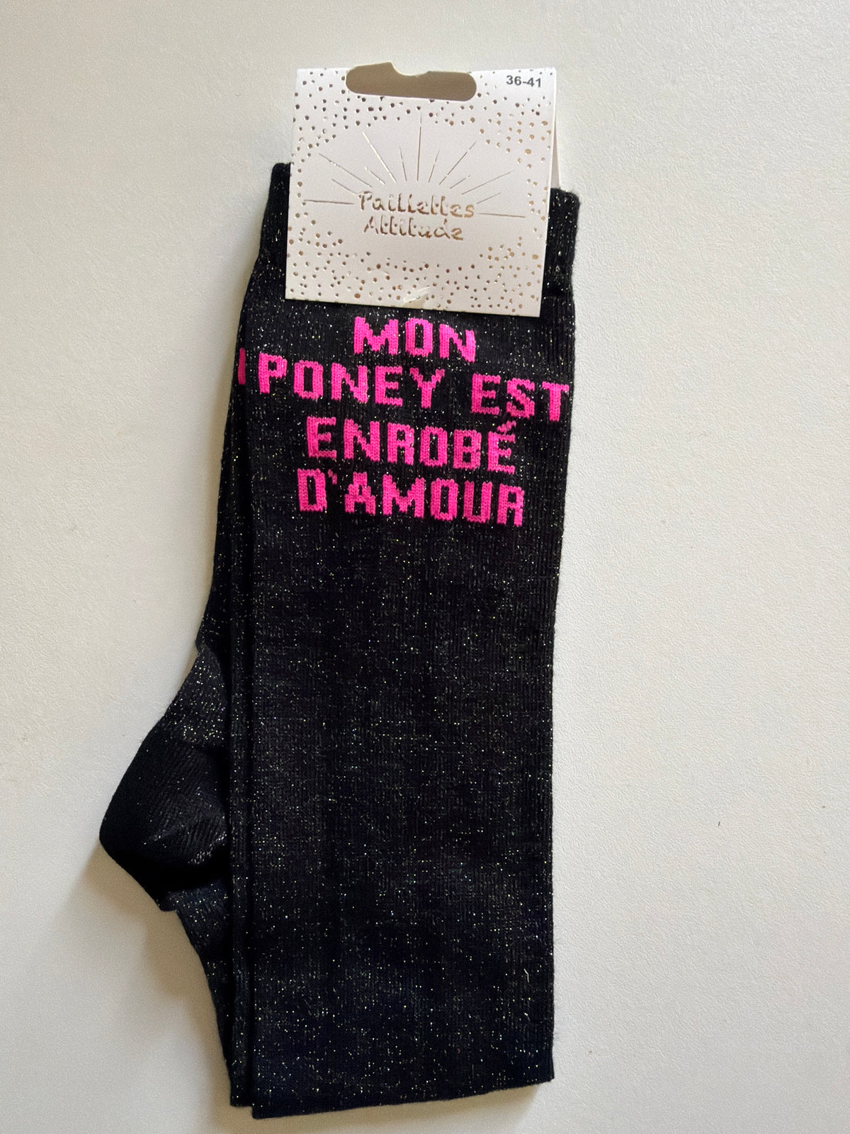 Chaussette pailletée équitation 36-41 MON PONEY EST ENROBÉ D’AMOUR