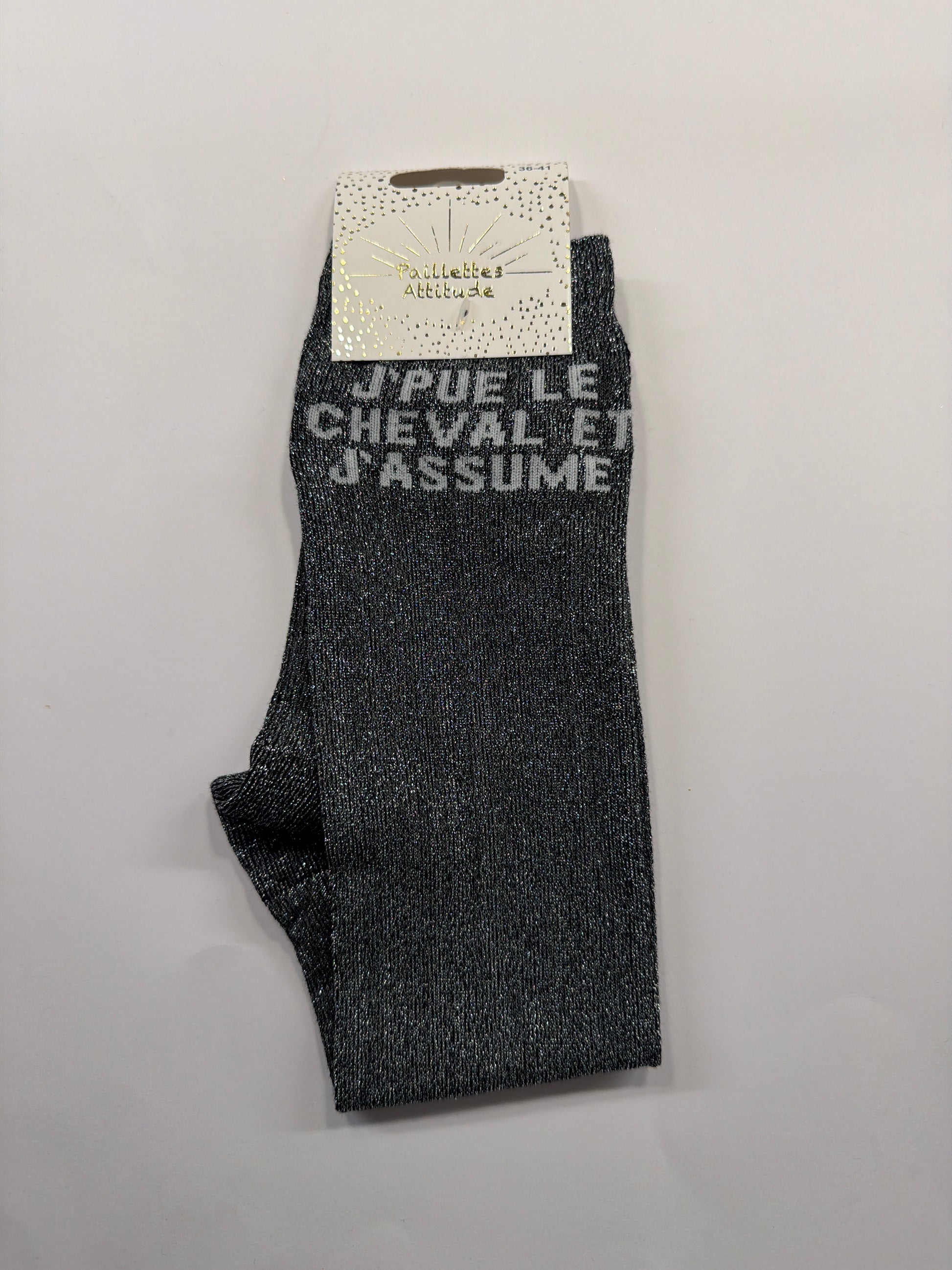 Chaussette pailletée équitation 36-41 J’PUE LE CHEVAL ET J’ASSUME