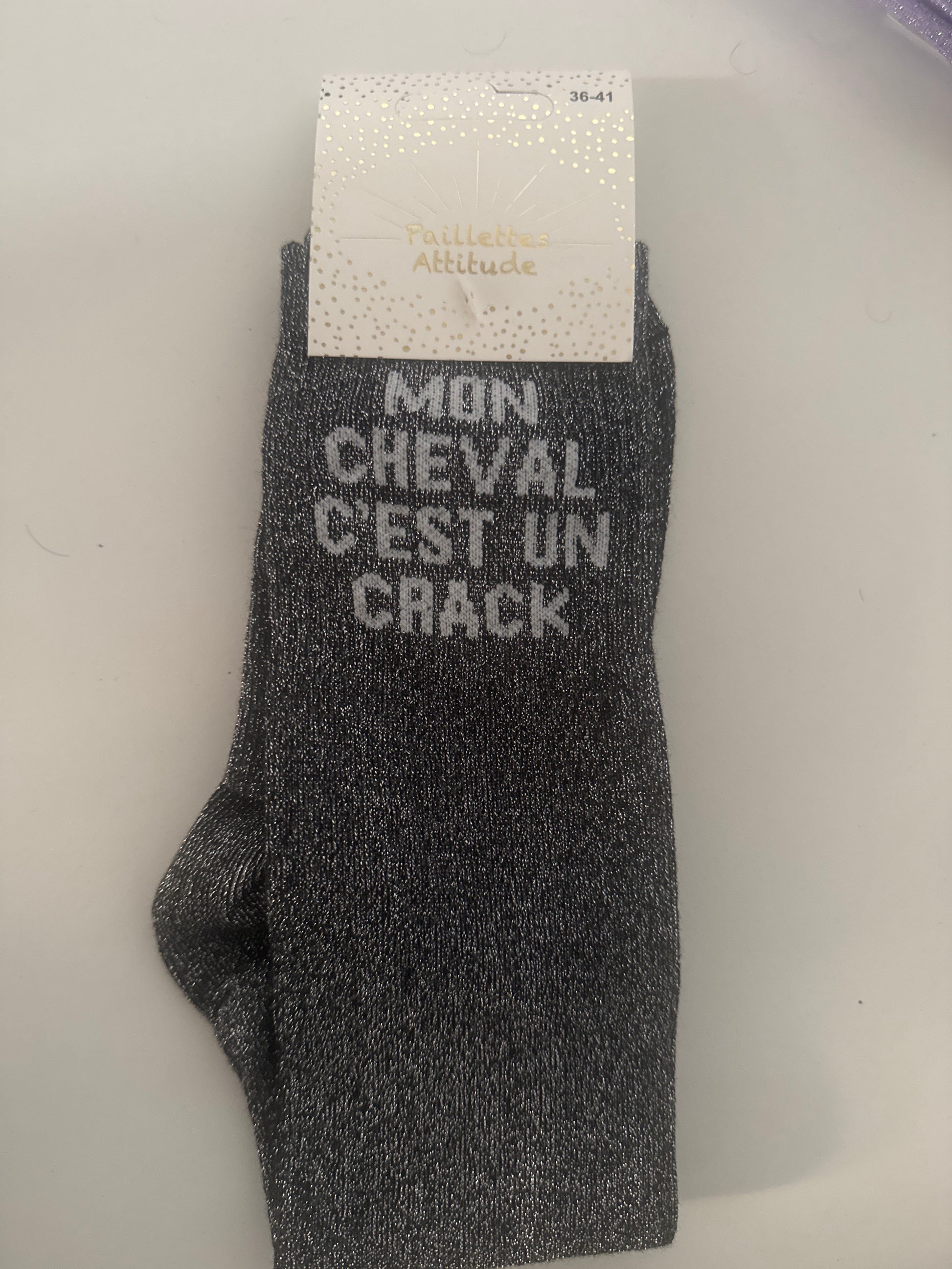 chaussette pailletée MON CHEVAL C’EST UN CRACK 36/41