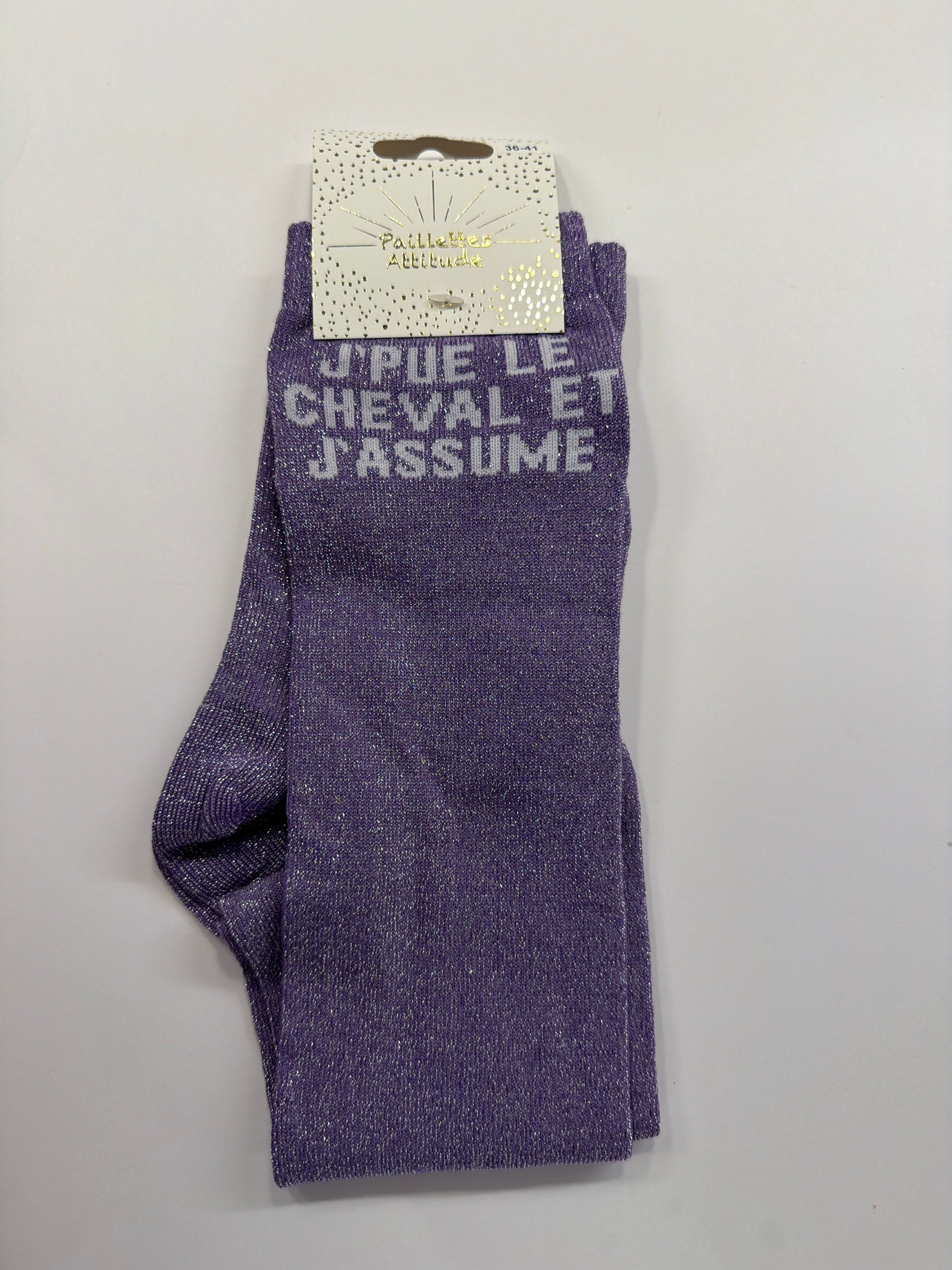 Chaussette pailletée équitation 36-41 J’PUE LE CHEVAL ET J’ASSUME
