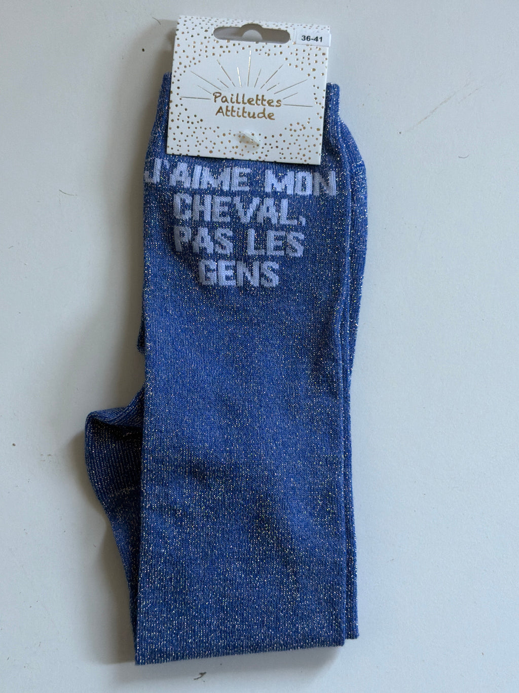 Chaussette pailletée équitation 36-41 J’AIME MON CHEVAL, PAS LES GENS