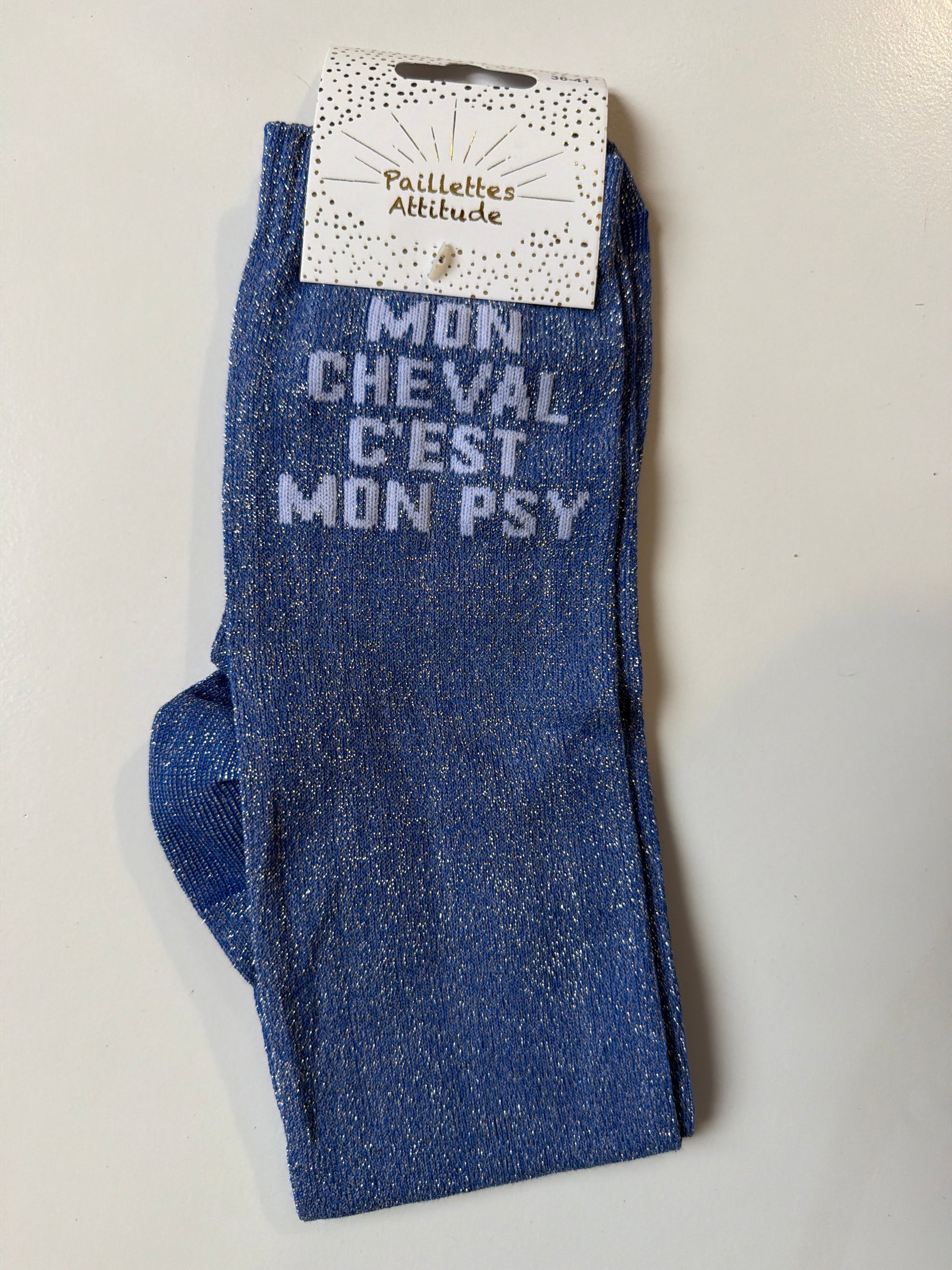 Chaussette pailletée équitation 36–41 MON CHEVAL C’EST MON PSY