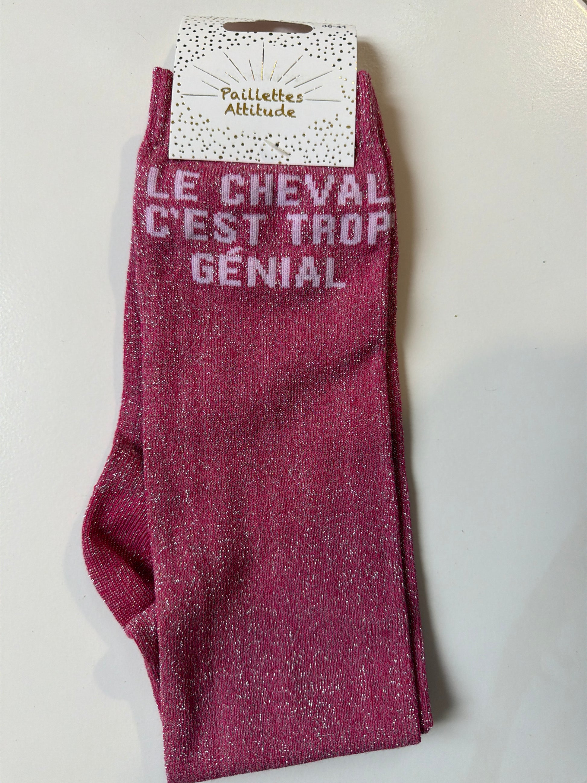 Chaussette pailletée équitation 36-41 LE CHEVAL C’EST TROP GÉNIAL 