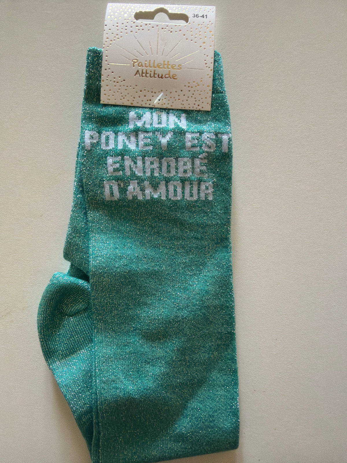 Chaussette pailletée équitation 36-41 MON PONEY EST ENROBÉ D’AMOUR