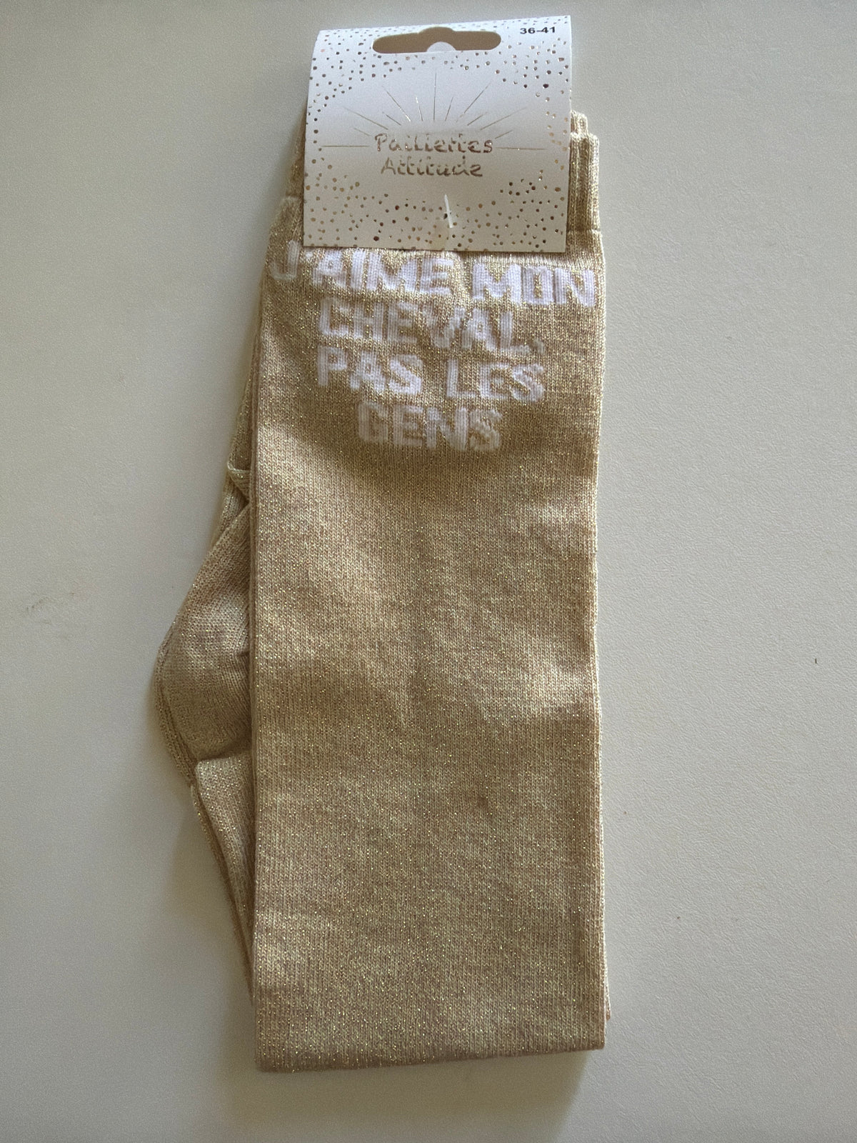 Chaussette pailletée équitation 36-41 J’AIME MON CHEVAL, PAS LES GENS