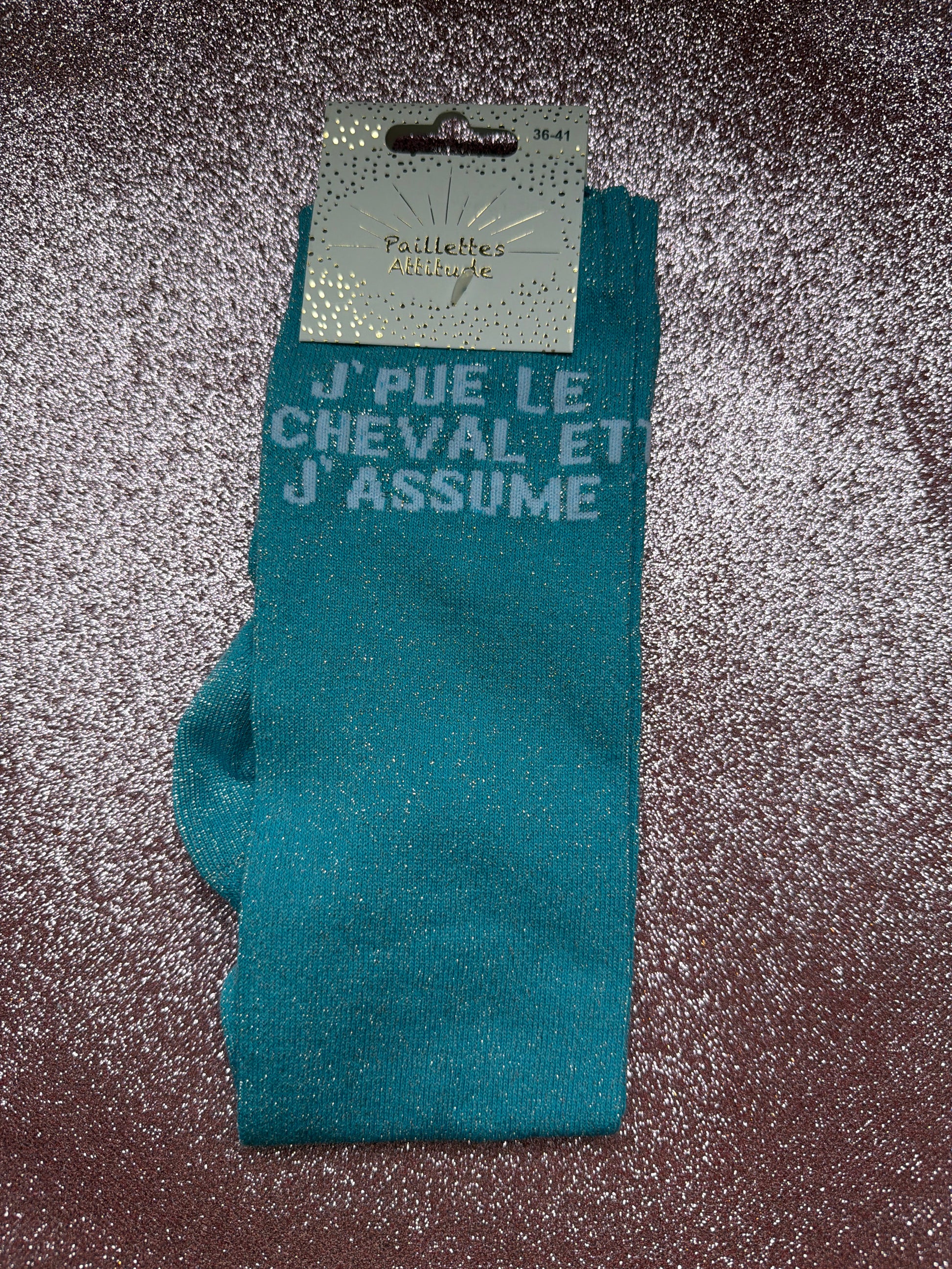 chaussette pailletée équitation J’PUE LE CHEVAL ET J’ASSUME 36/41