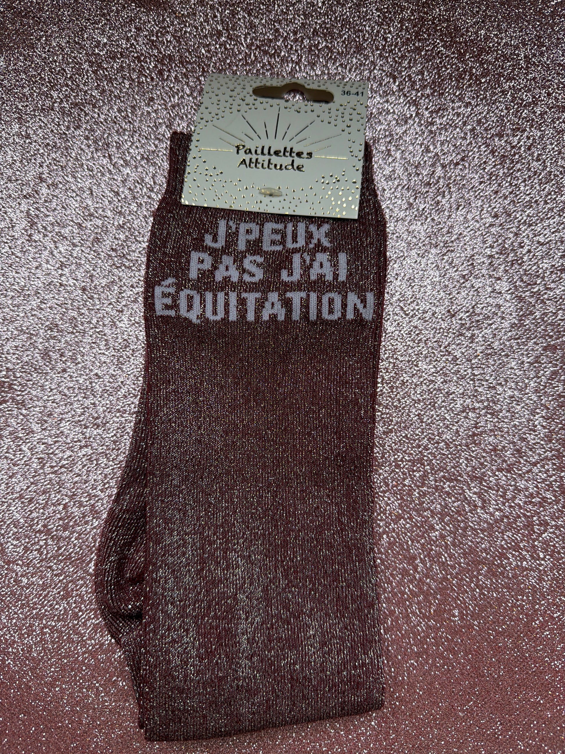 chaussette pailleté équitation « J’PEUX PAS J’AI ÉQUITATION » 36-41