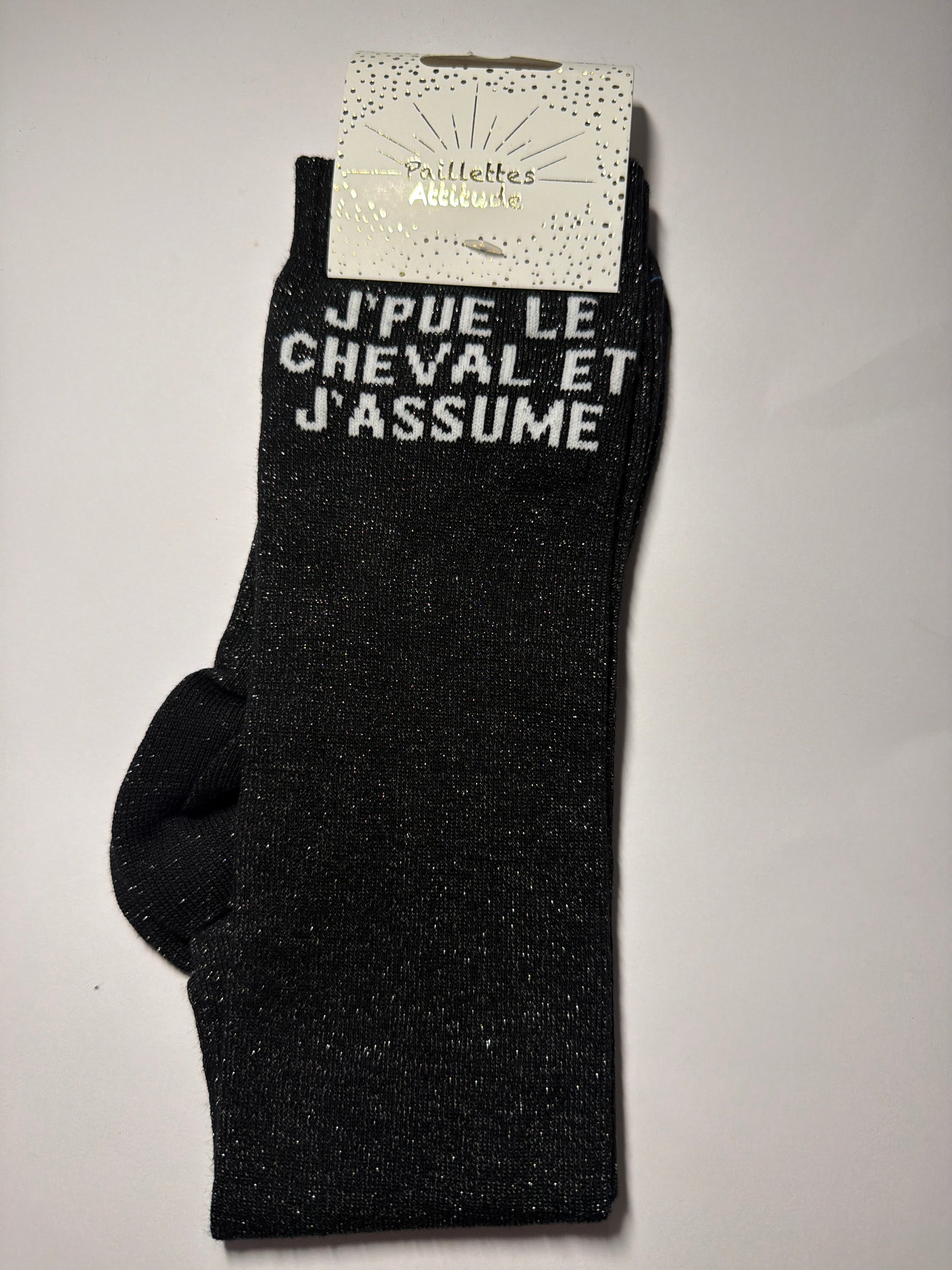 Chaussette pailletée équitation 36-41 J’PUE LE CHEVAL ET J’ASSUME
