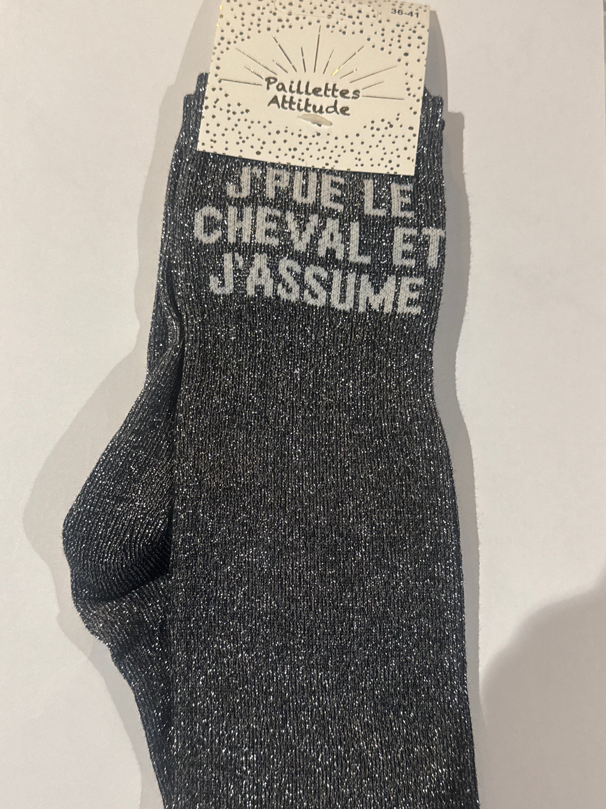 chaussette pailletée équitation J’PUE LE CHEVAL ET J’ASSUME 36/41