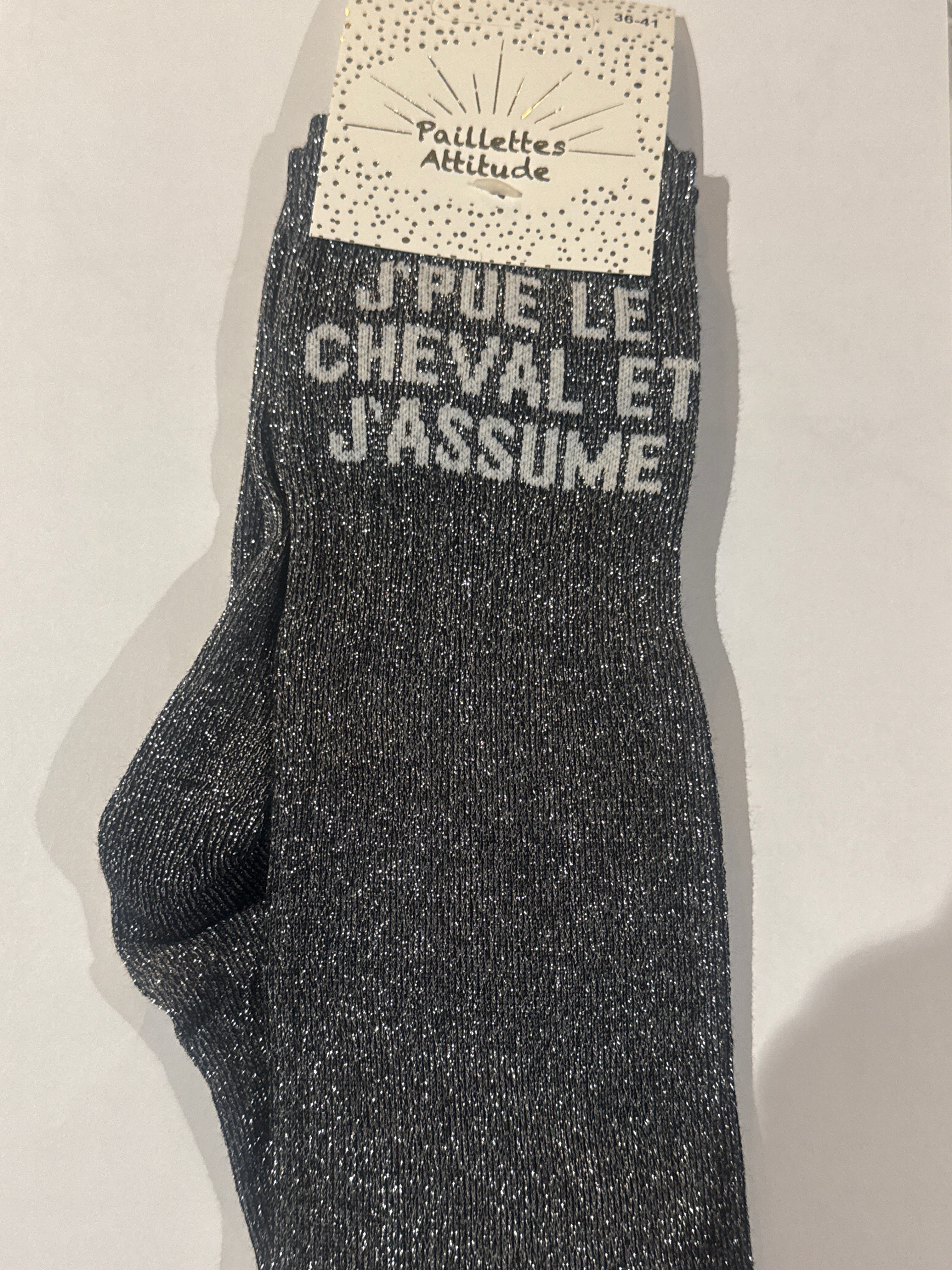 chaussette pailletée équitation J’PUE LE CHEVAL ET J’ASSUME 36/41