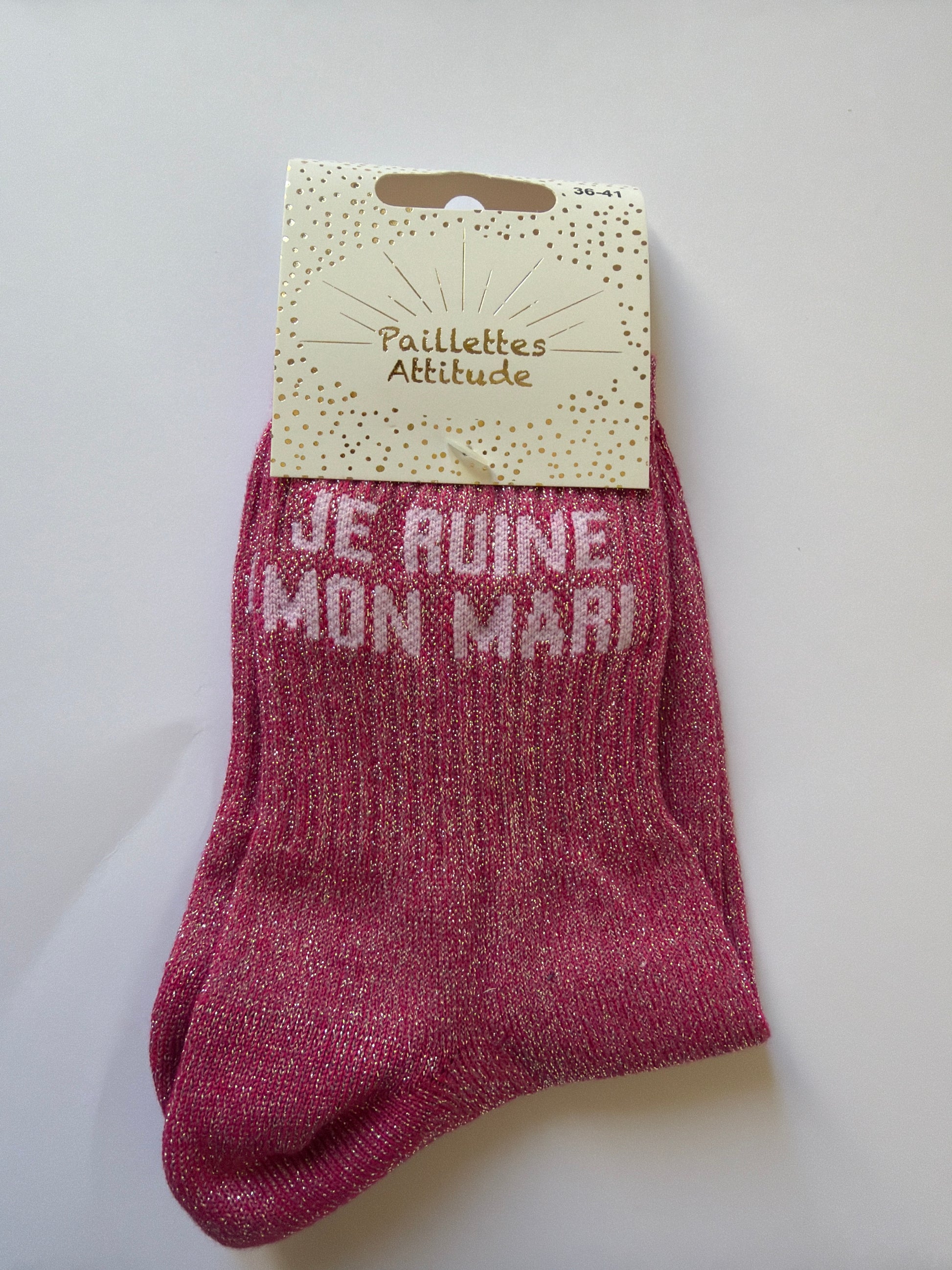 Chaussette de ville pailletée 36-41 JE RUINE MON MARI