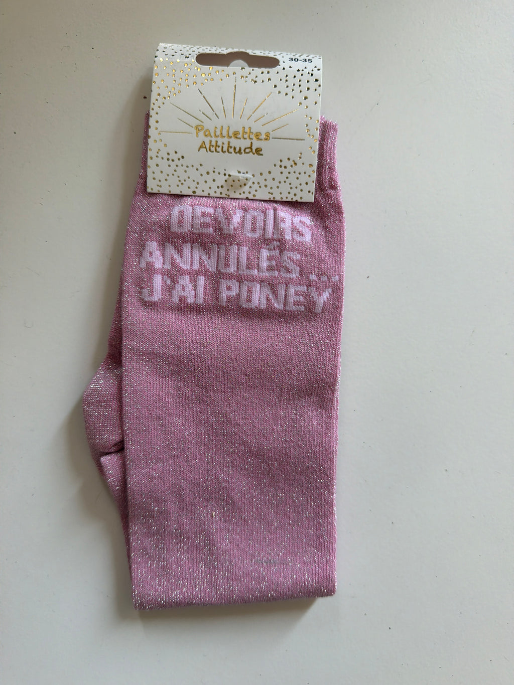 Chaussette équitation pailletée 30-35 DEVOIRS ANNULÉS … J’AI PONEY