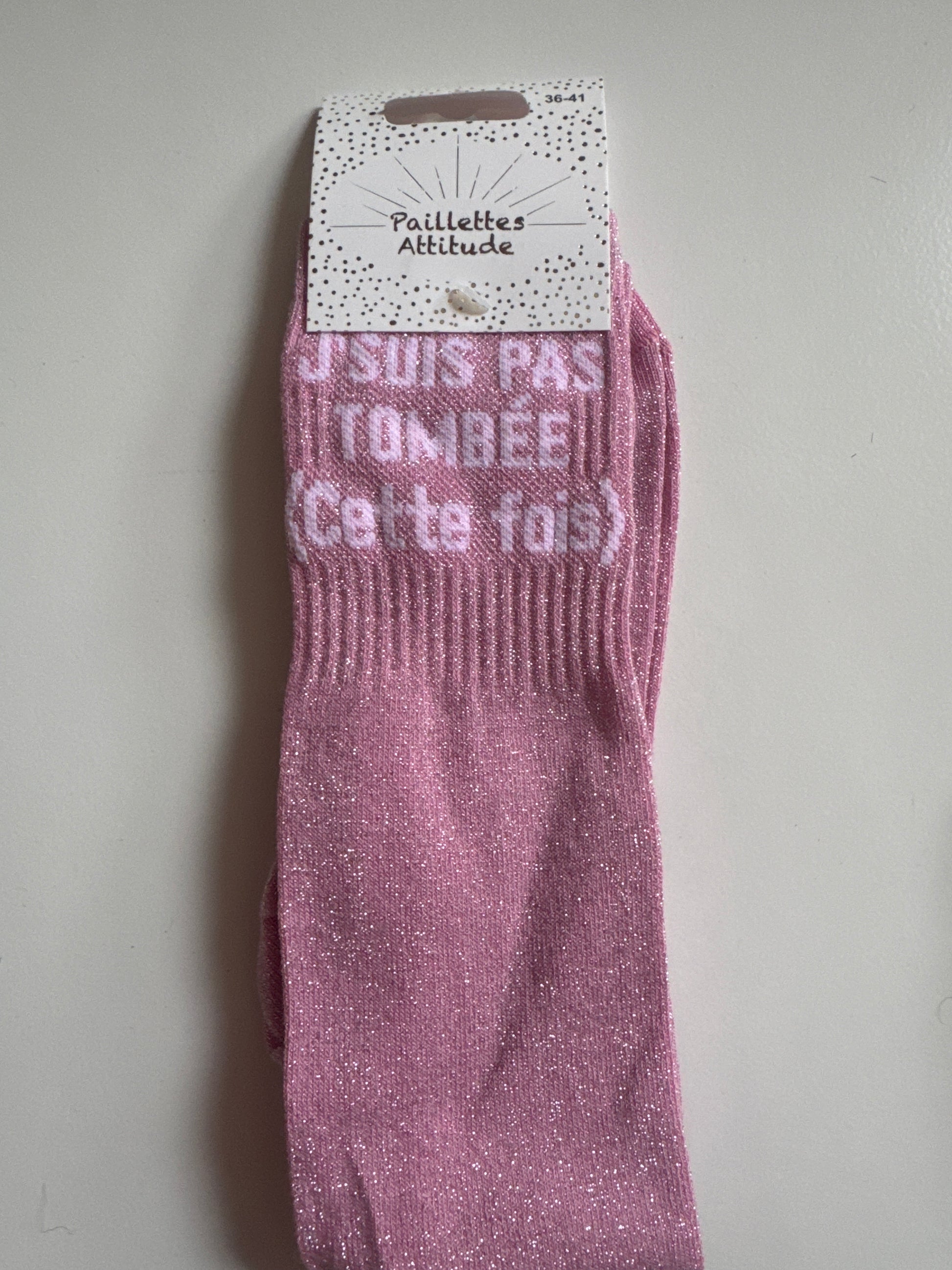 Pré commande chaussette pailletée J’SUIS PAS TOMBÉE
         (Cette fois) 36/41