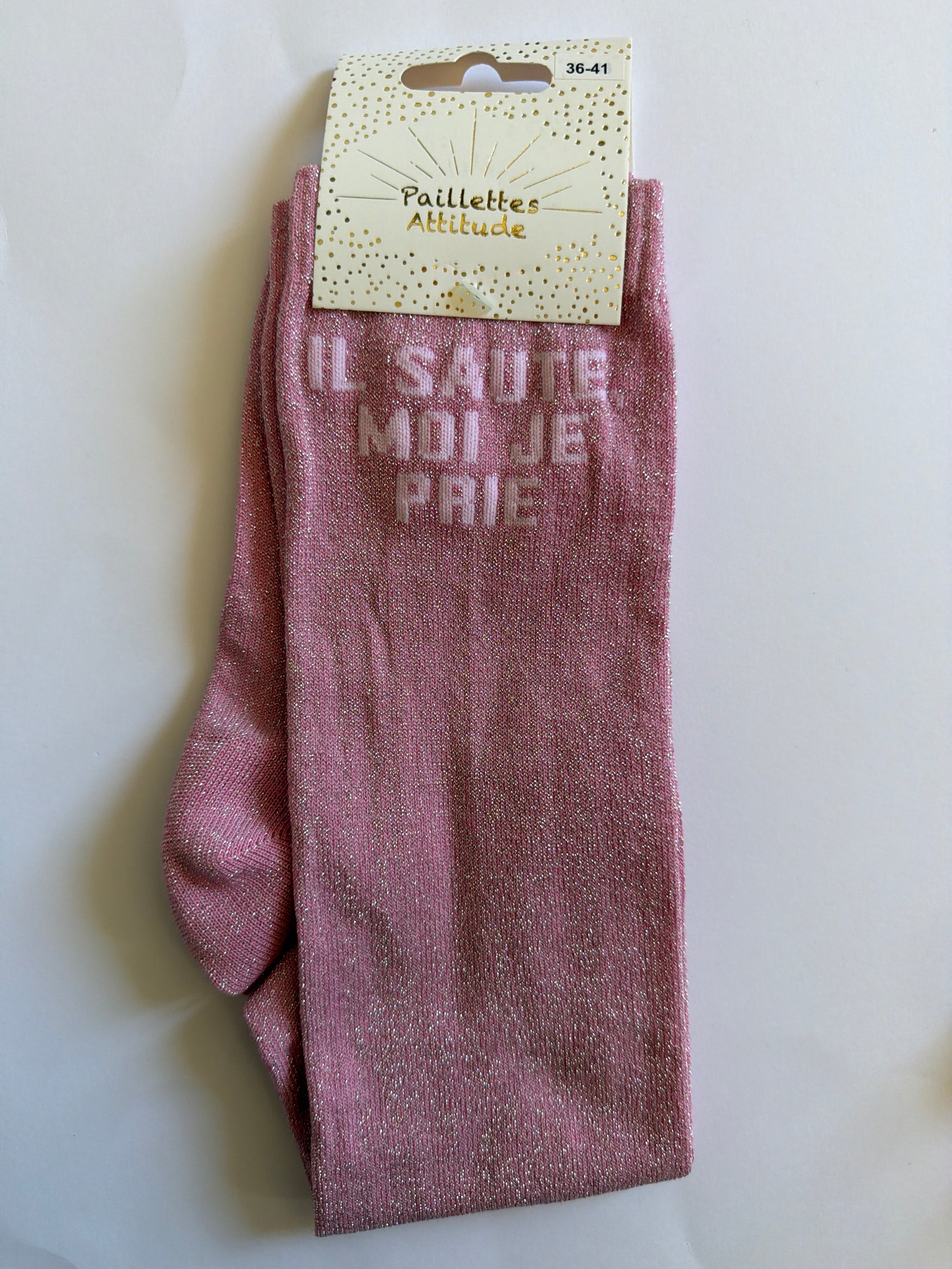 Chaussette pailletée équitation 36-41 IL SAUTE, MOI JE PRIE