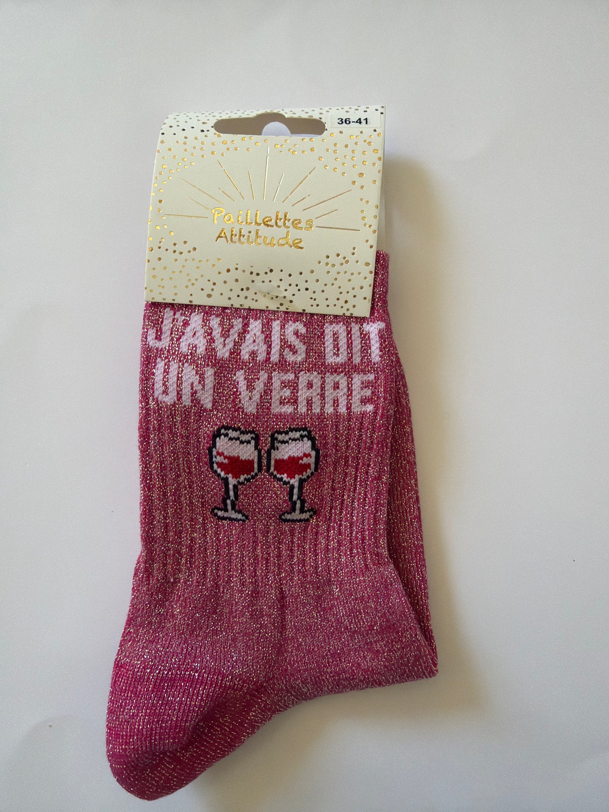 Chaussette de ville pailletée 36-41 J’AVAIS DIT UN VERRE 🍷 🍷