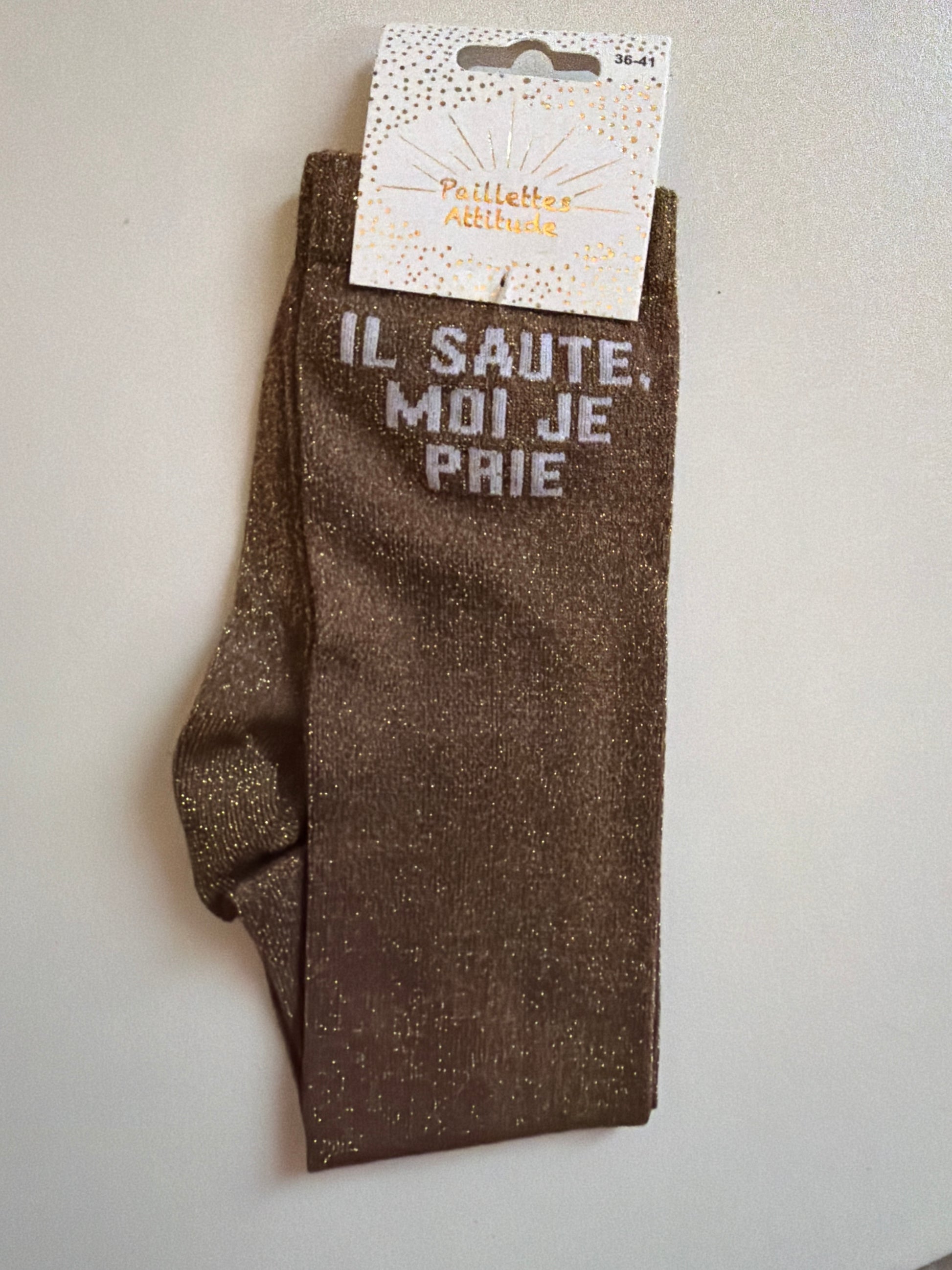 Chaussette pailletée équitation 36-41 IL SAUTE, MOI JE PRIE