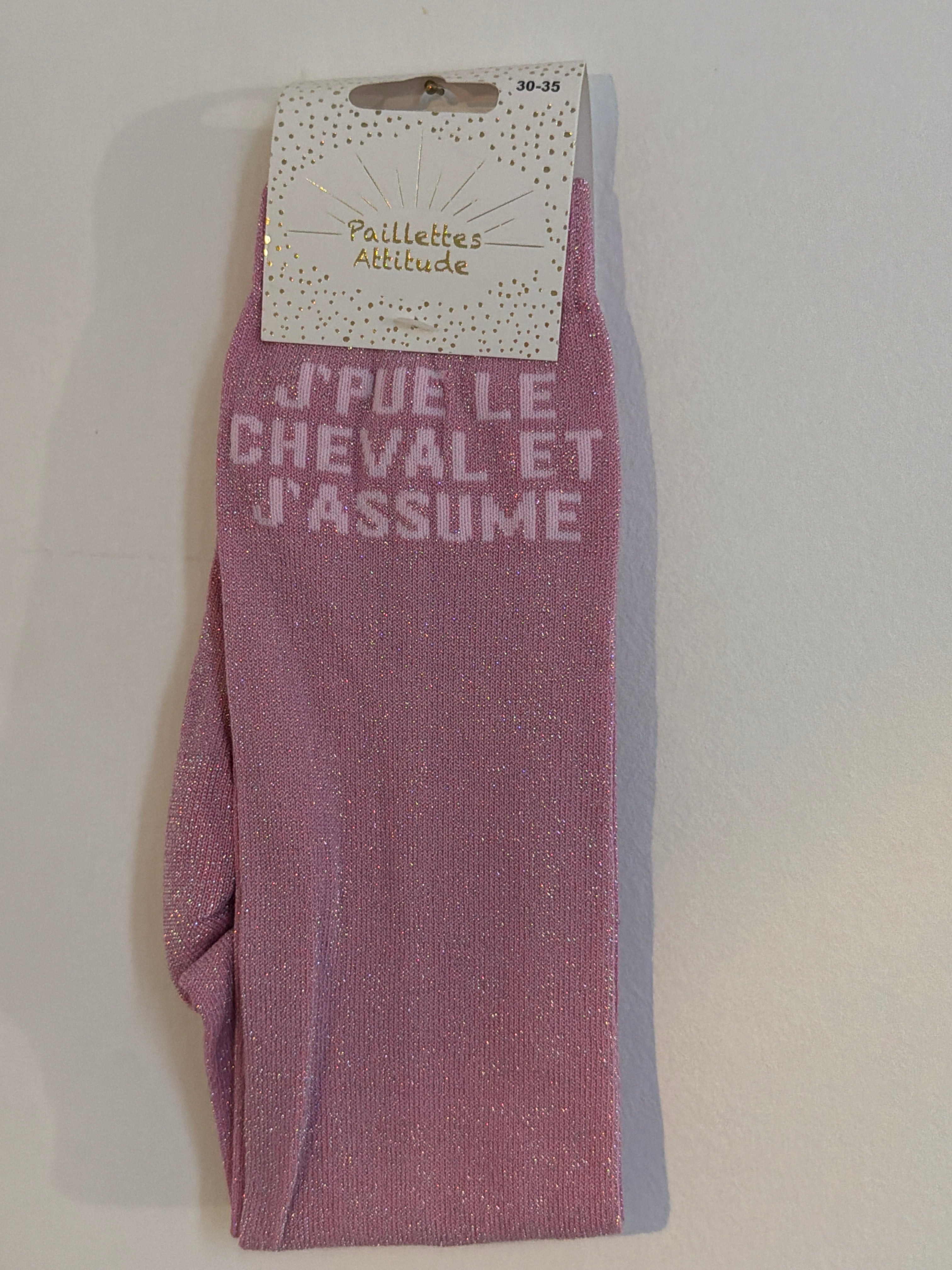 Chaussette pailletée équitation 30-35 J’PUE LE CHEVAL ET J’ASSUME