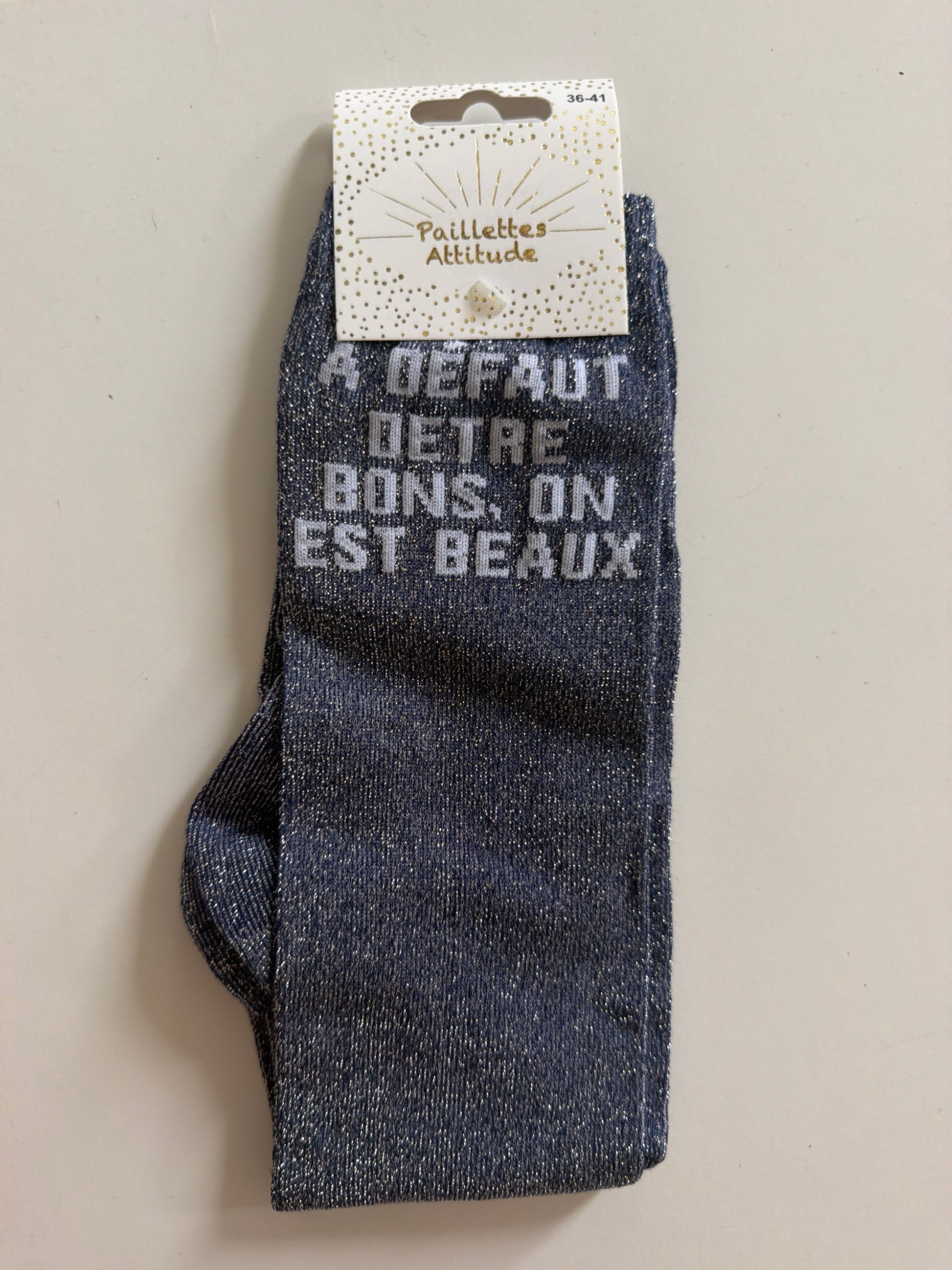 Chaussette pailletée équitation  36-41 À DÉFAUT D’ÊTRE BONS, ON EST BEAUX