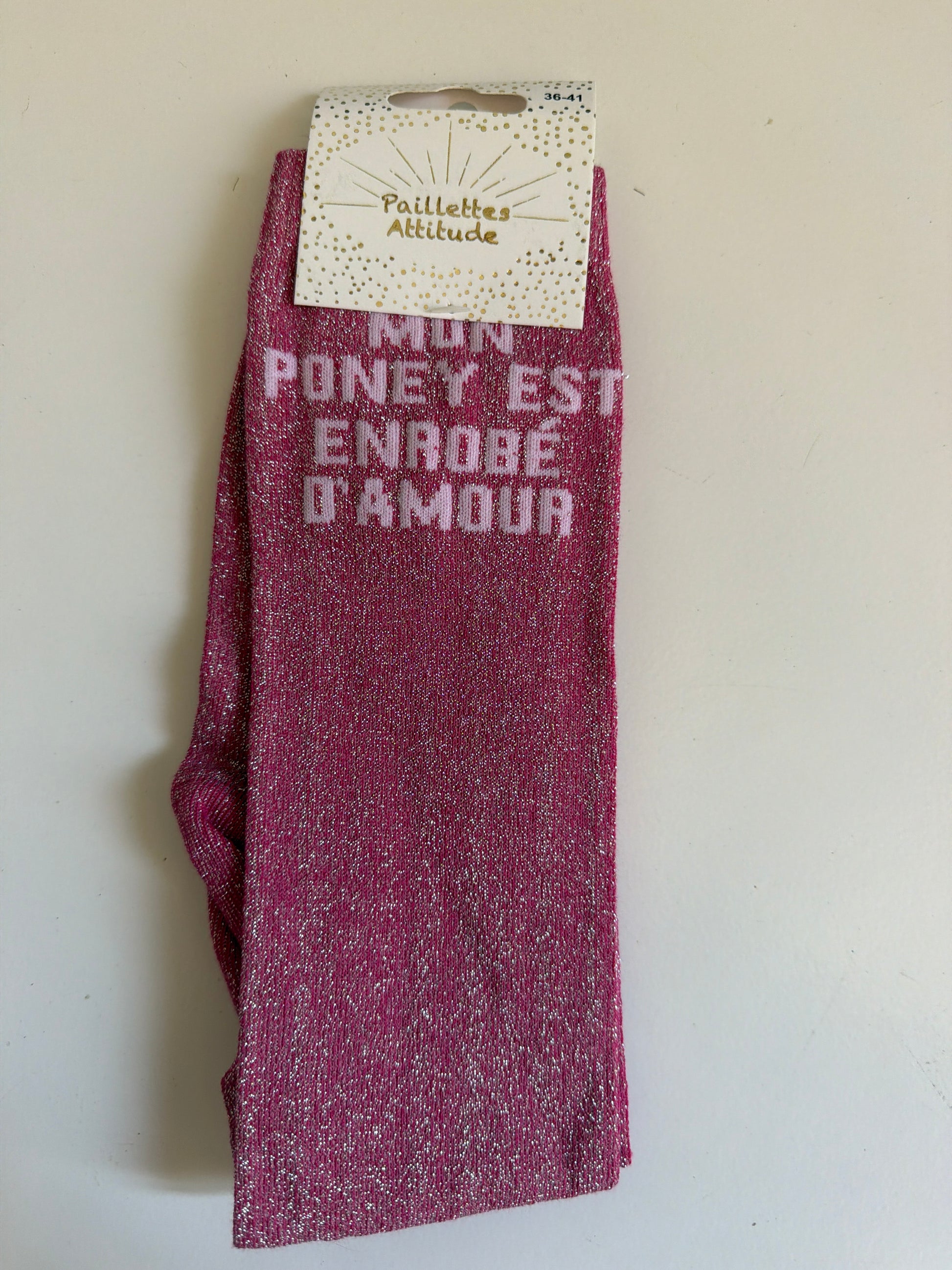 Chaussette pailletée équitation 36-41 MON PONEY EST ENROBÉ D’AMOUR