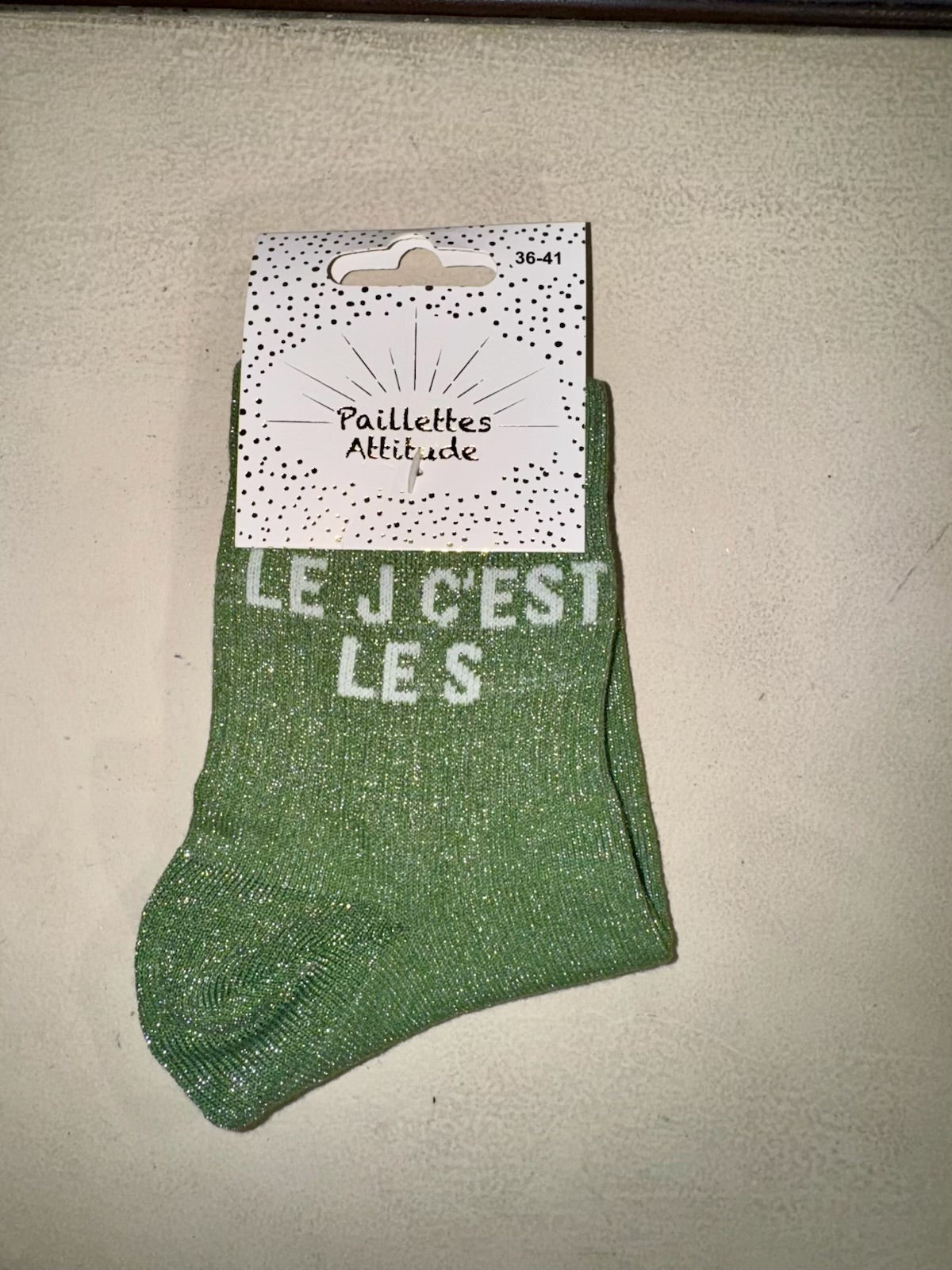 Chaussettes Vert Pailletée « le J c’est le S »