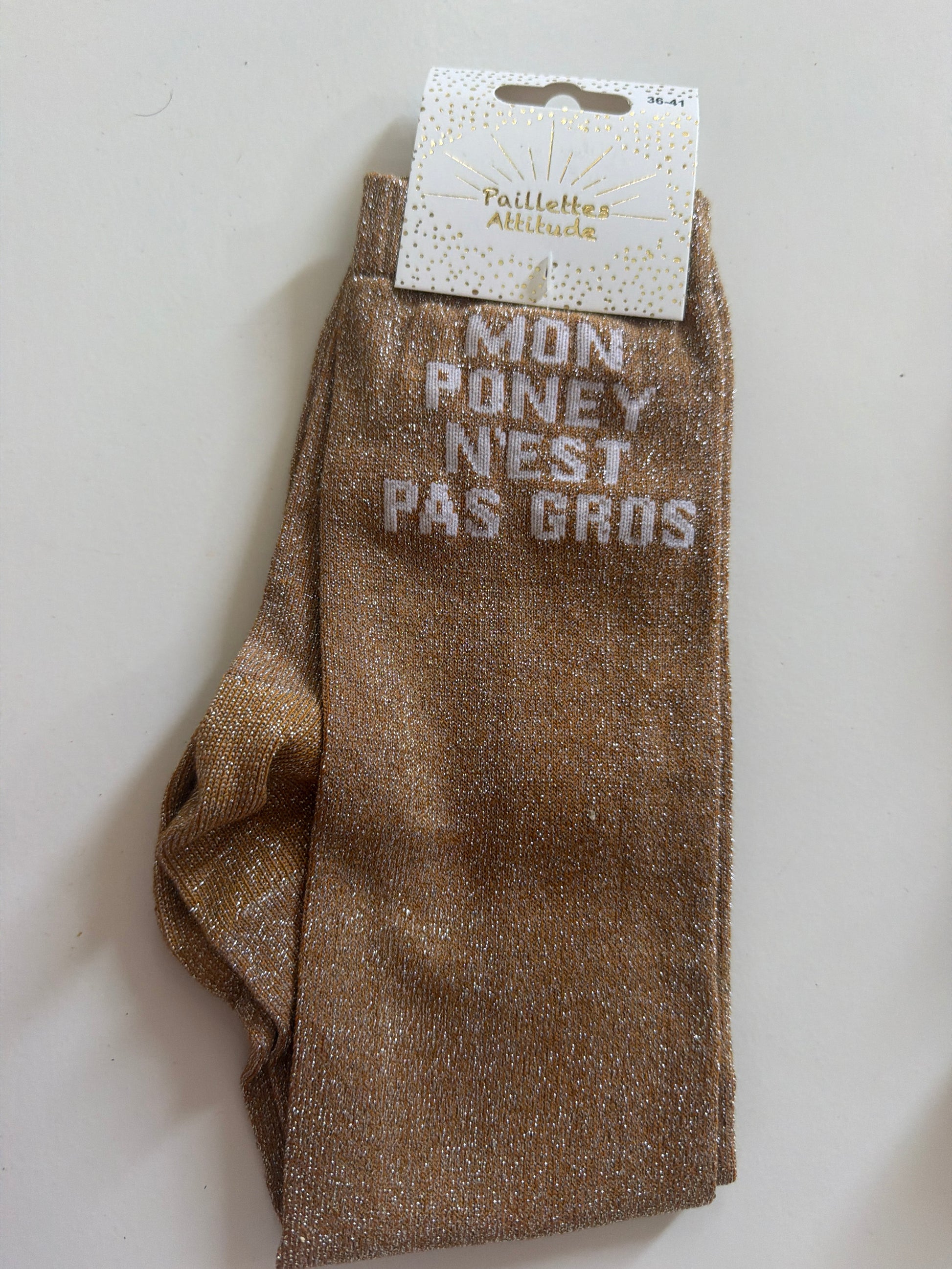 Chaussette pailletée équitation 36-41 MON PONEY N’EST PAS GROS