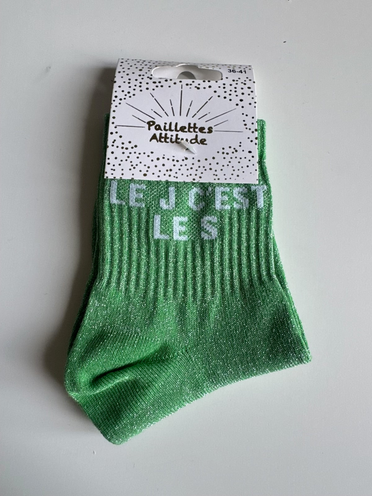 Chaussettes vert Pailletée « Le J c’est le S  »