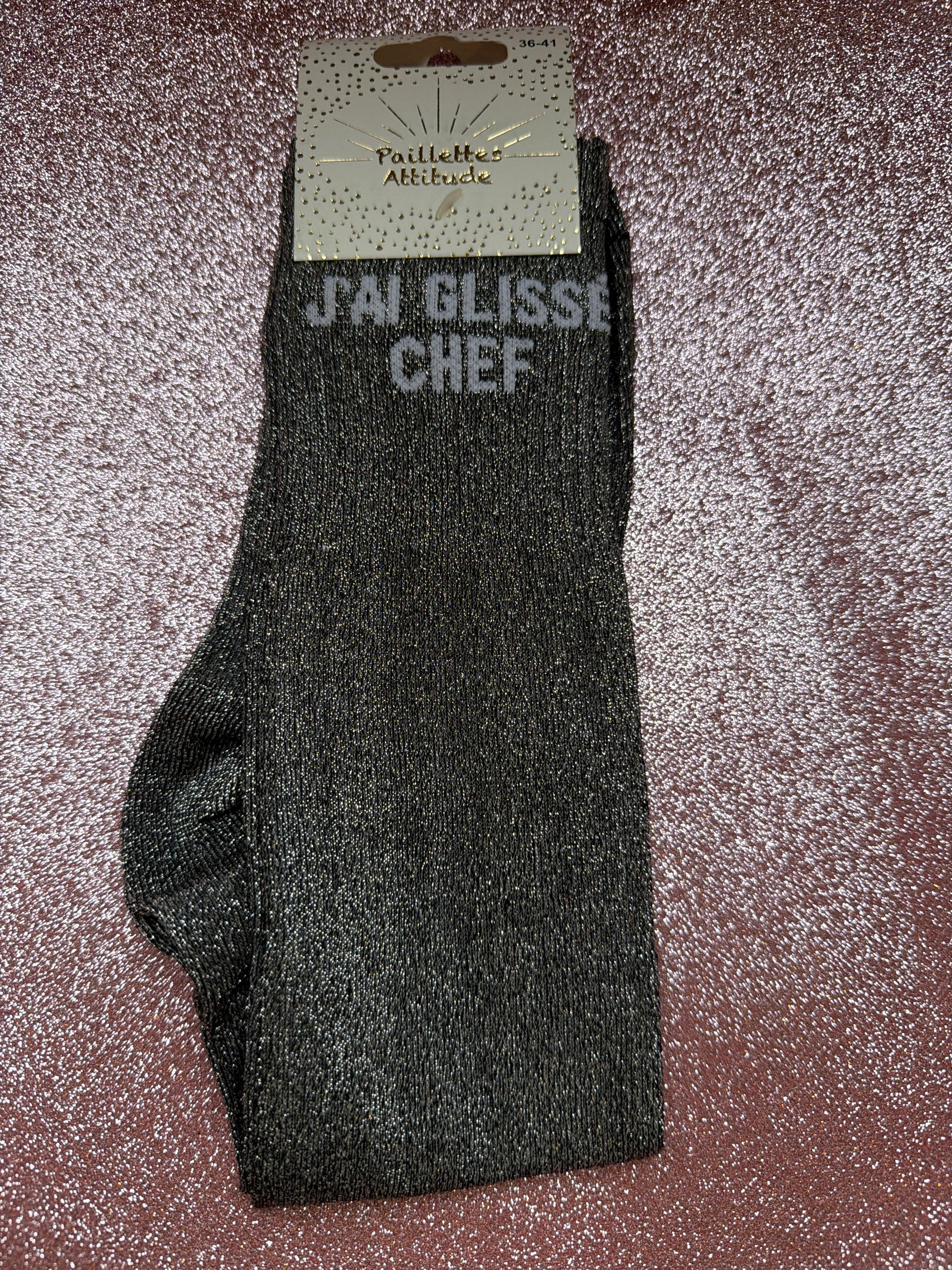 Chaussette pailletée équitation « j’ai glissé chef »