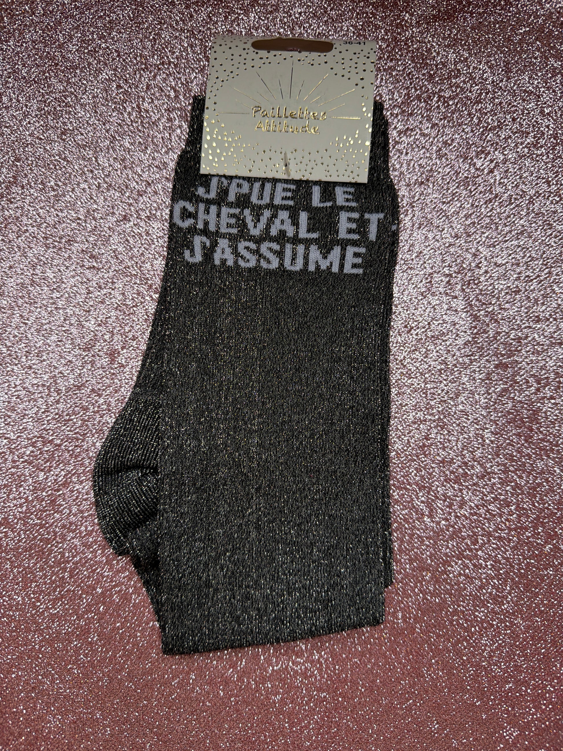 chaussette pailletée équitation J’PUE LE CHEVAL ET J’ASSUME 36/41