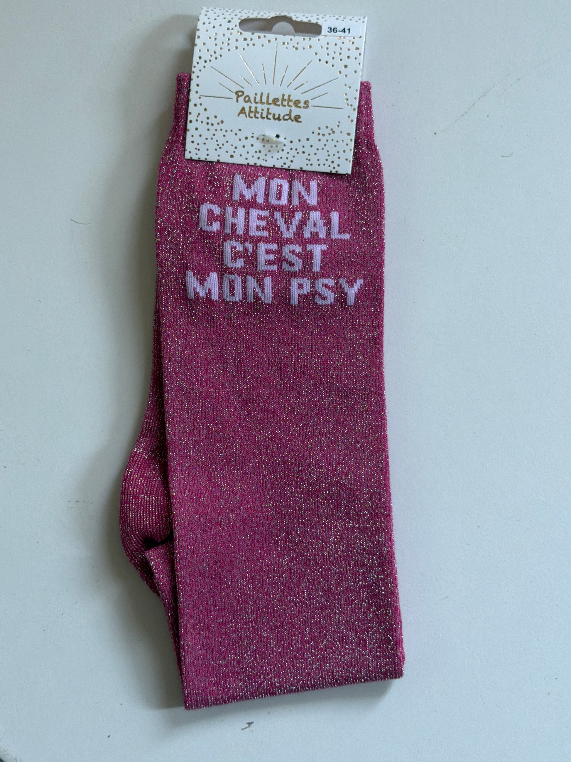 Chaussette pailletée équitation 36–41 MON CHEVAL C’EST MON PSY