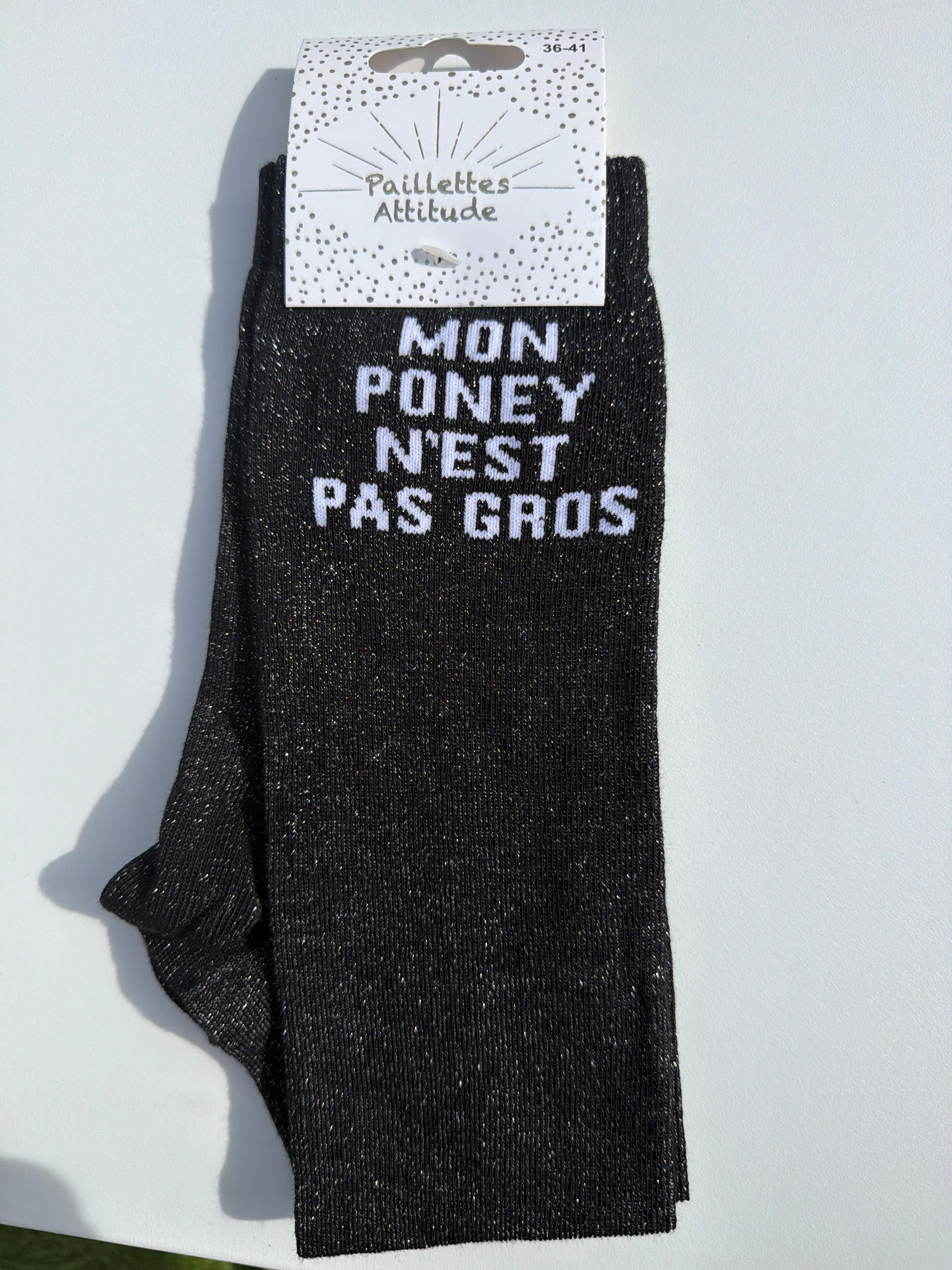 Chaussette pailletée équitation 36-41 MON PONEY N’EST PAS GROS