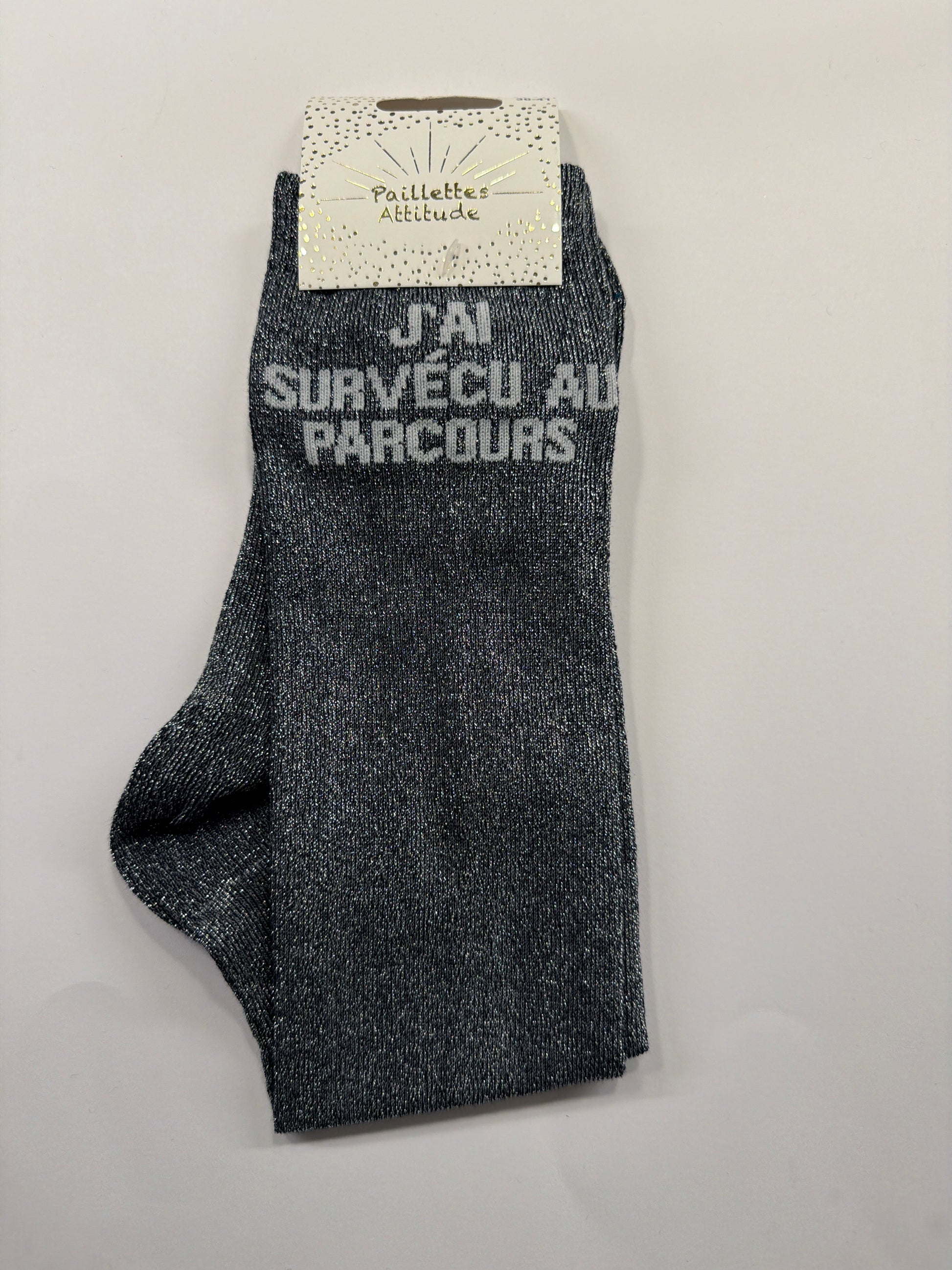 Chaussette pailletée équitation 36-41 J’AI SURVÉCU AU PARCOURS