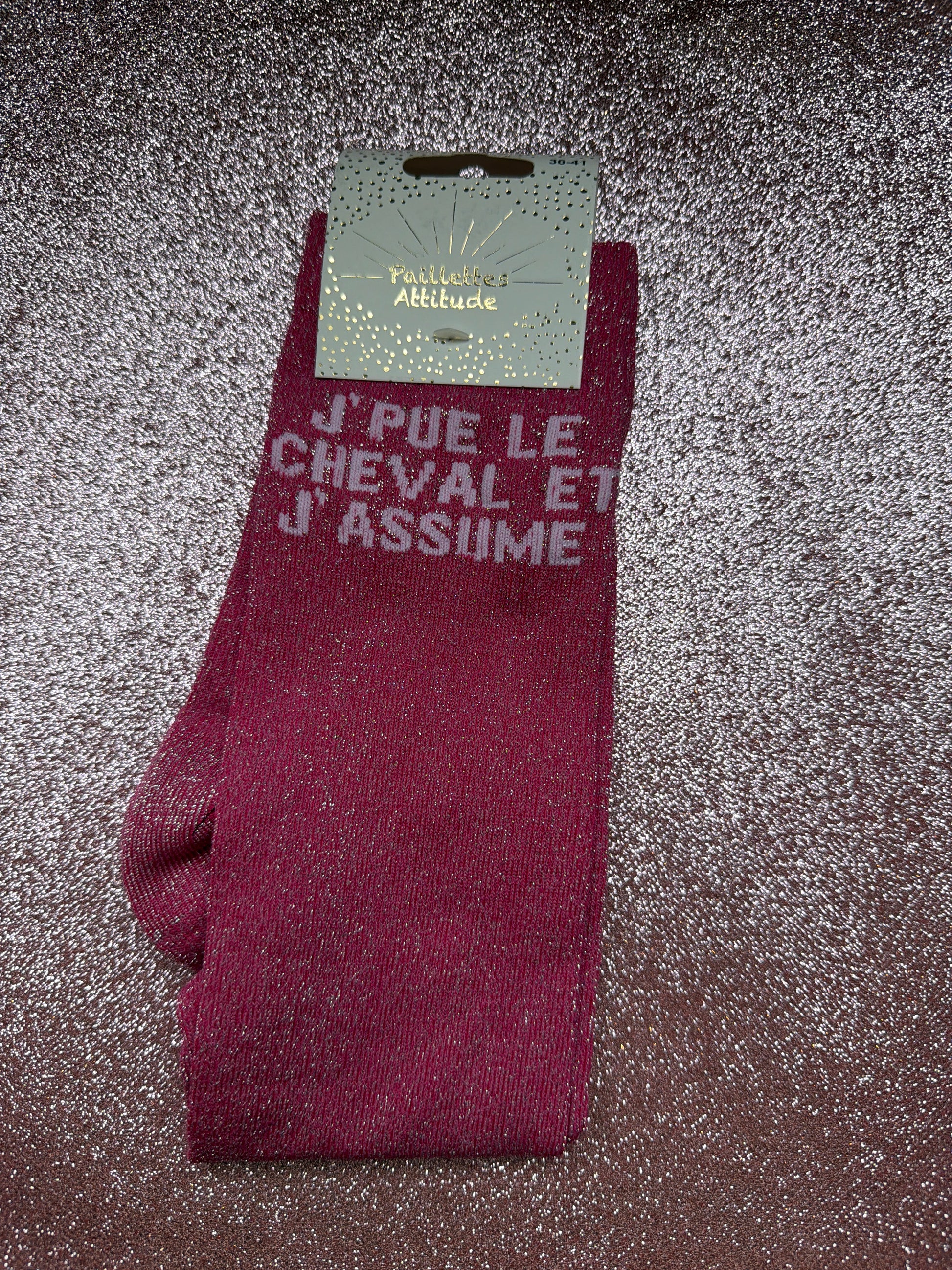chaussette pailletée équitation J’PUE LE CHEVAL ET J’ASSUME 36/41