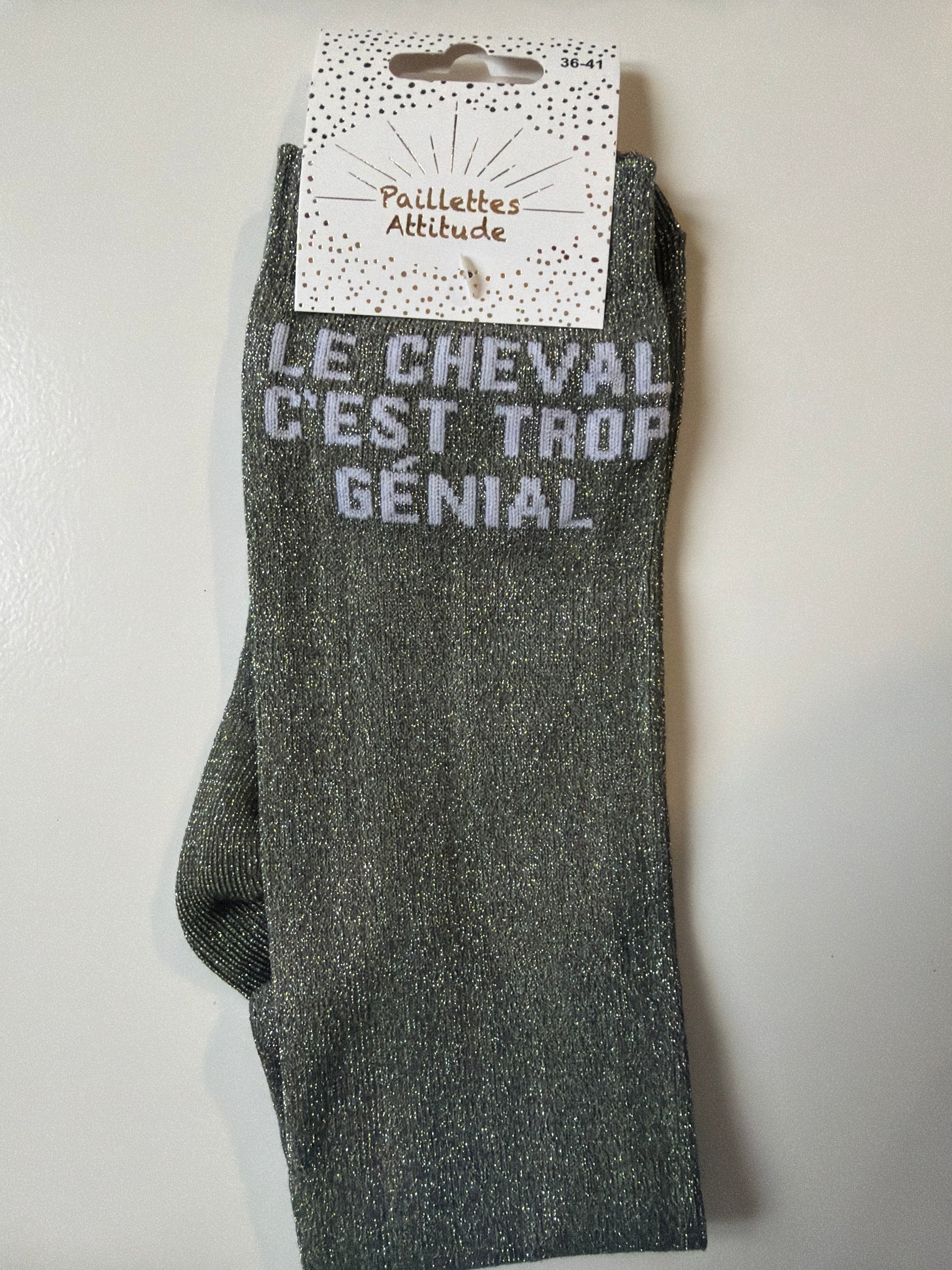Chaussette pailletée équitation 36-41 LE CHEVAL C’EST TROP GÉNIAL 