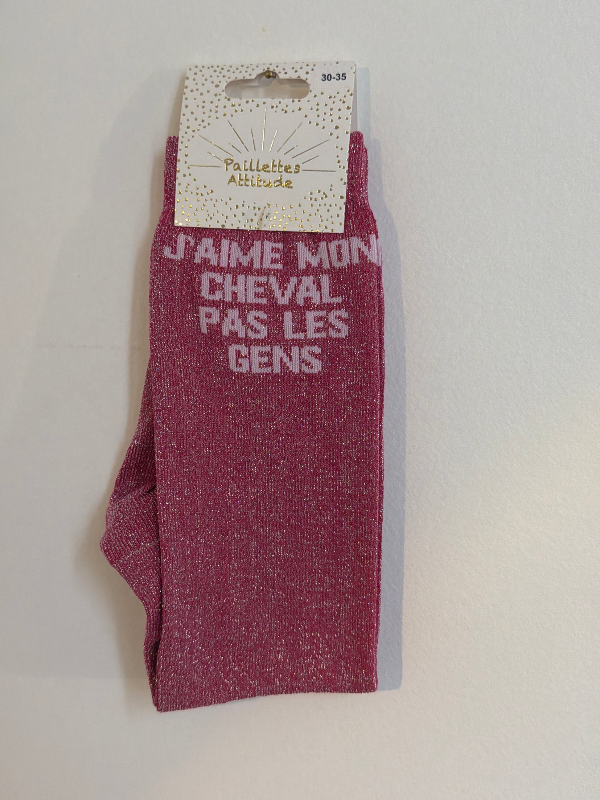 Chaussette équitation pailletée 30-35 J’AIME MON CHEVAL, PAS LES GENS