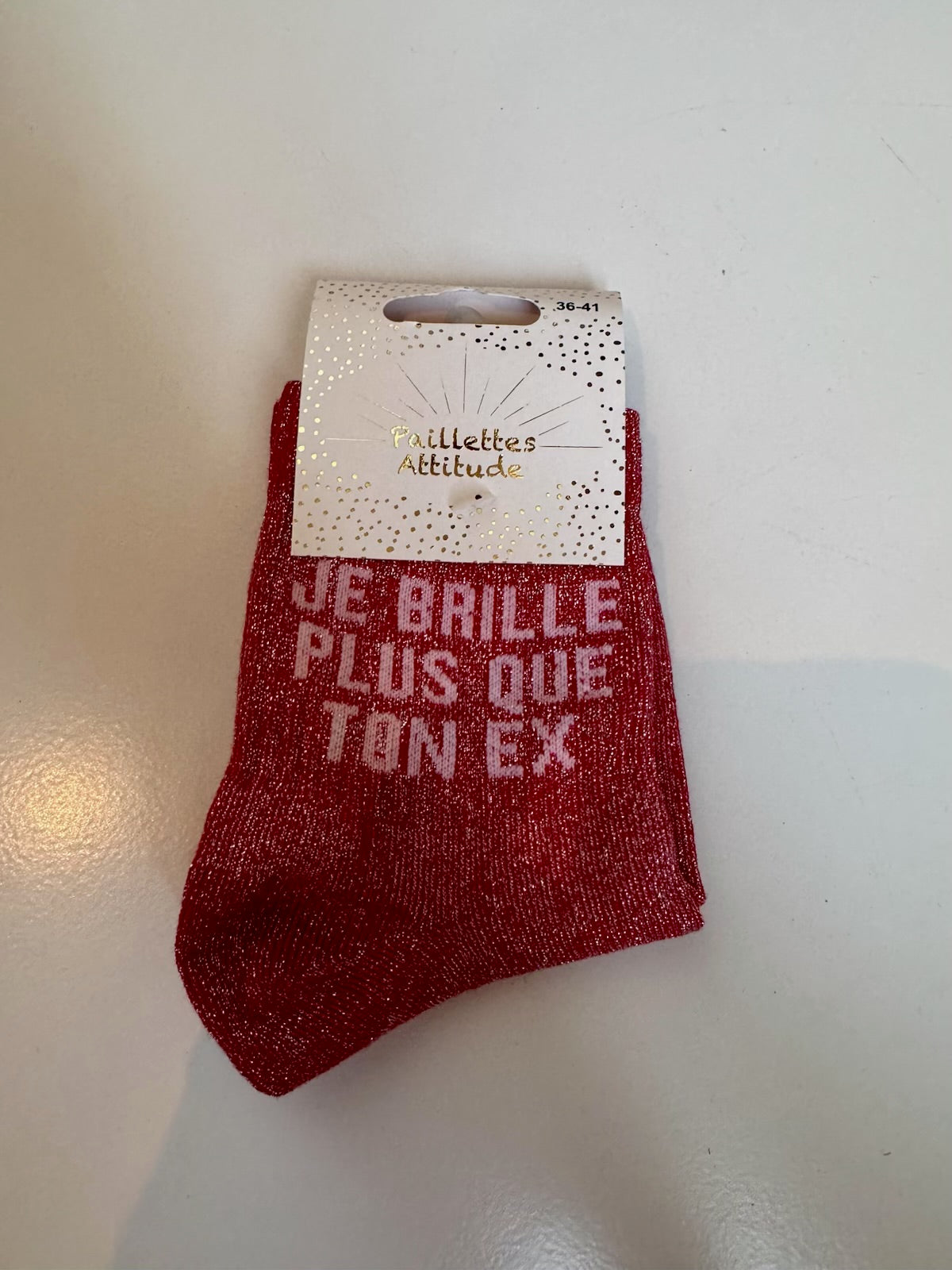 Chaussettes Rouge Pailletée « Je Brille plus que ton ex »